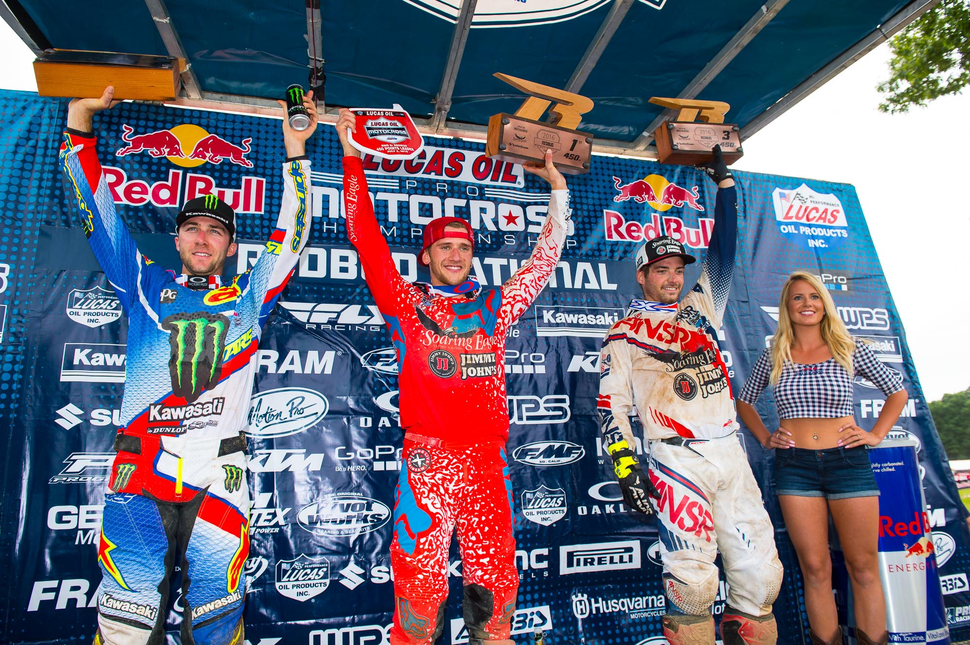 Tomac, Roczen and Tickle on the 450 podium.