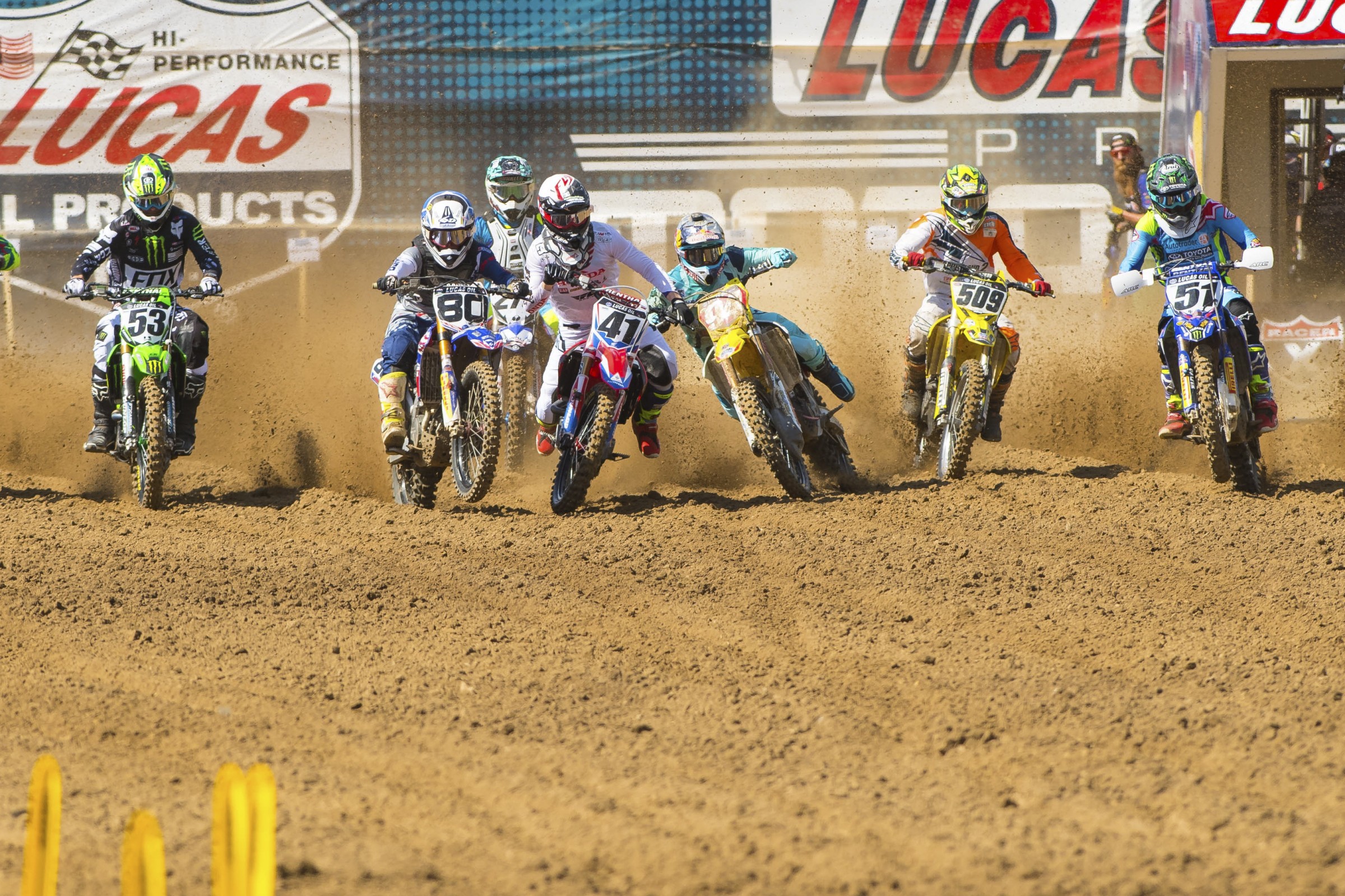 Close call for Kenny off the start of the second 450 moto.