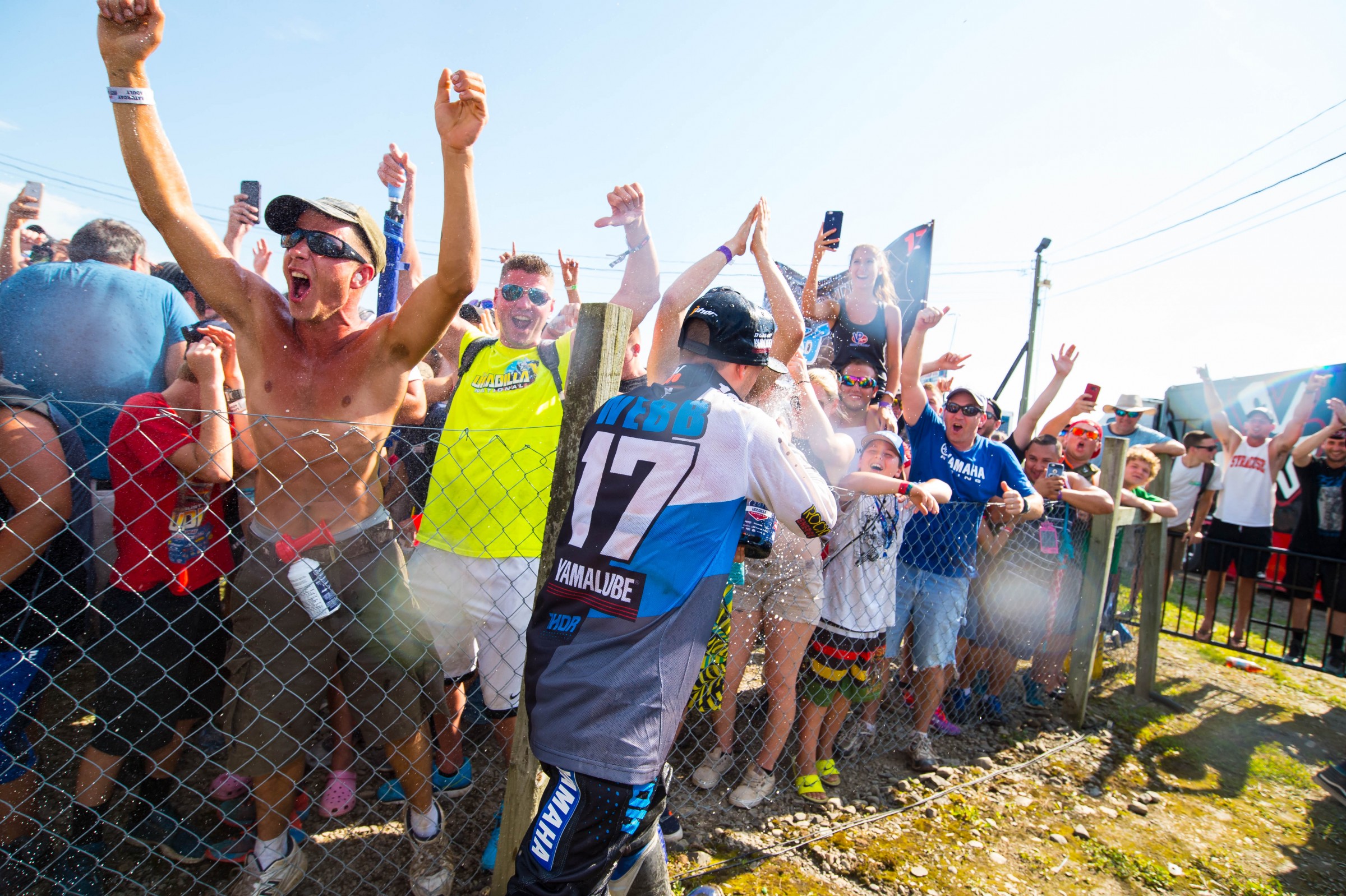 Webb celebrates with the fans at the Unadilla National following a 1-1 performance on Saturday.