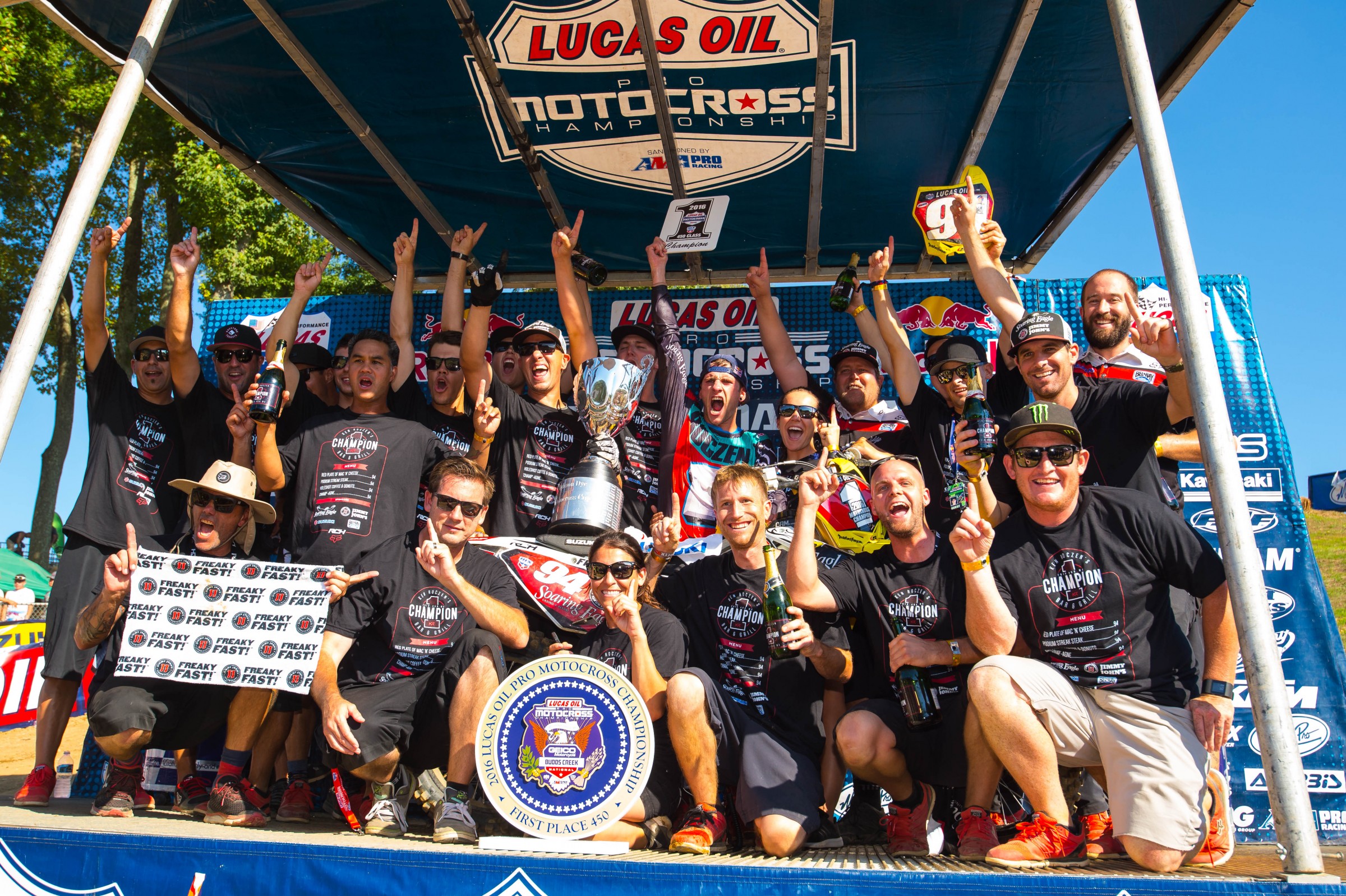 The entire Soaring Eagle/Jimmy John's/RCH squad celebrate their first career championship.