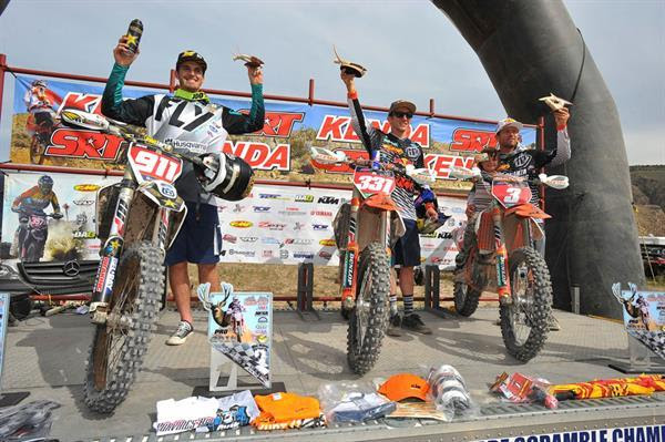 Robert, Sutherlin, and Argubright celebrate on the podium in the Enduro Series.