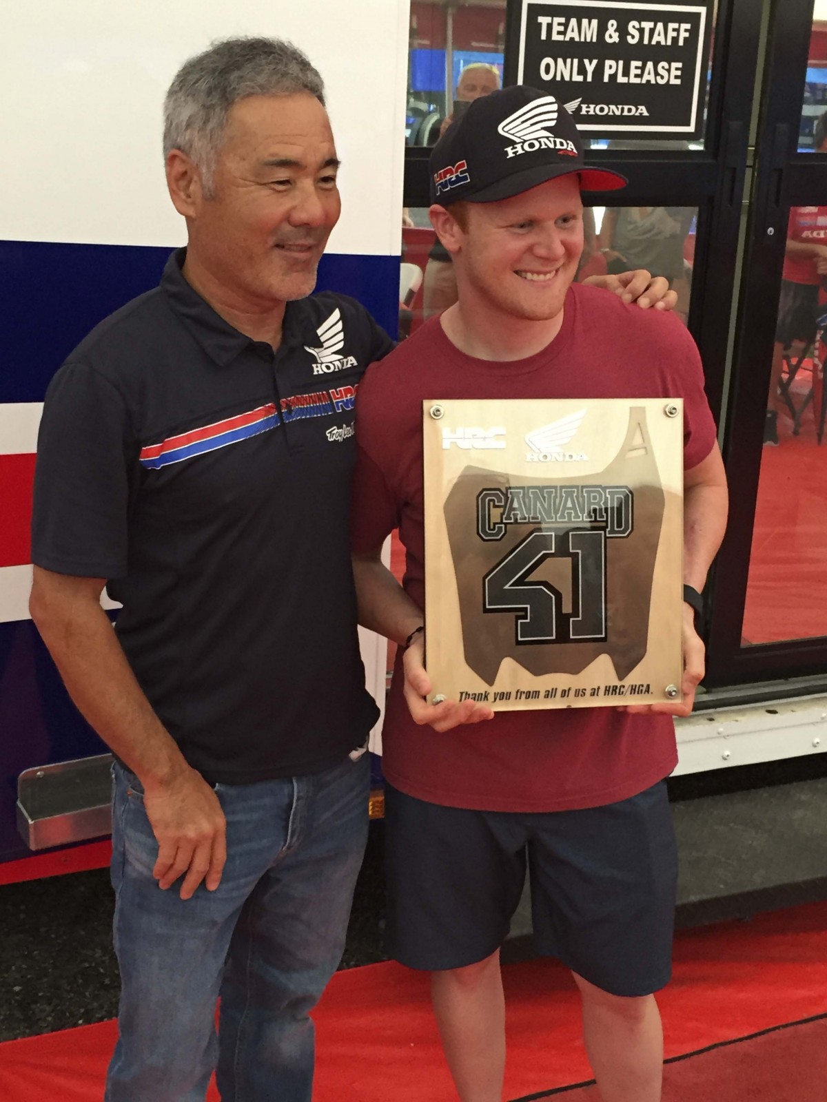 On the eve of the Ironman National, everyone at America Honda held a farewell party for Trey Canard, who has been with the brand for a decade, but will now move over to Red Bull KTM.
