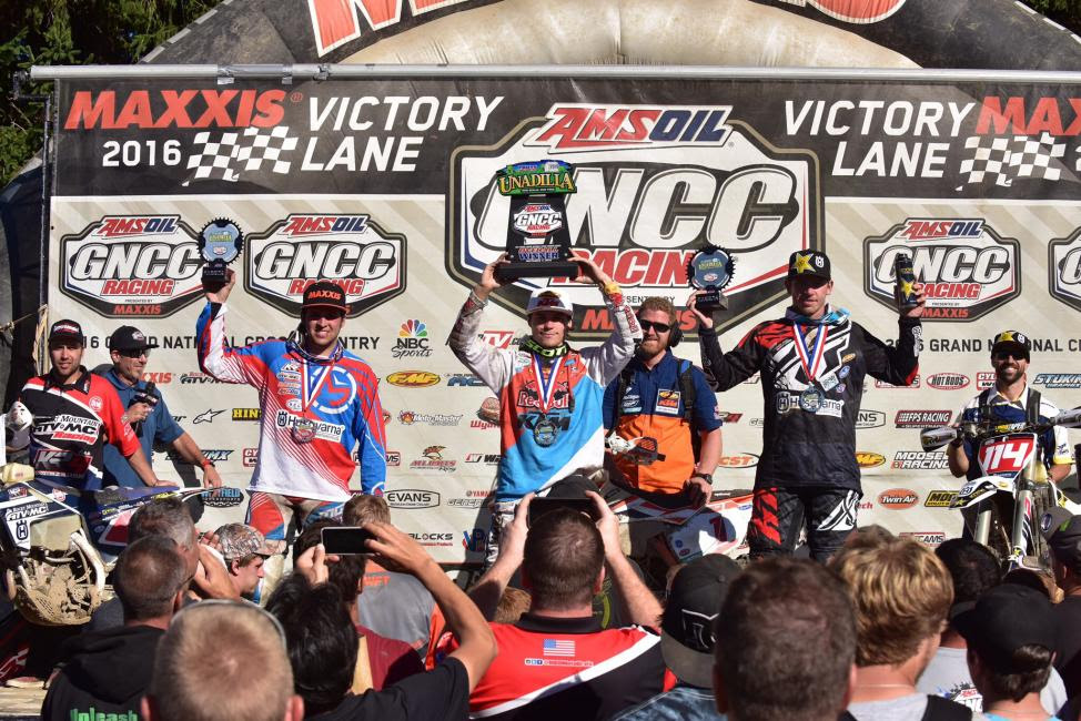 Overall Podium: (3) Thad Duvall, (1) Kailub Russell, (2) Josh Strang.