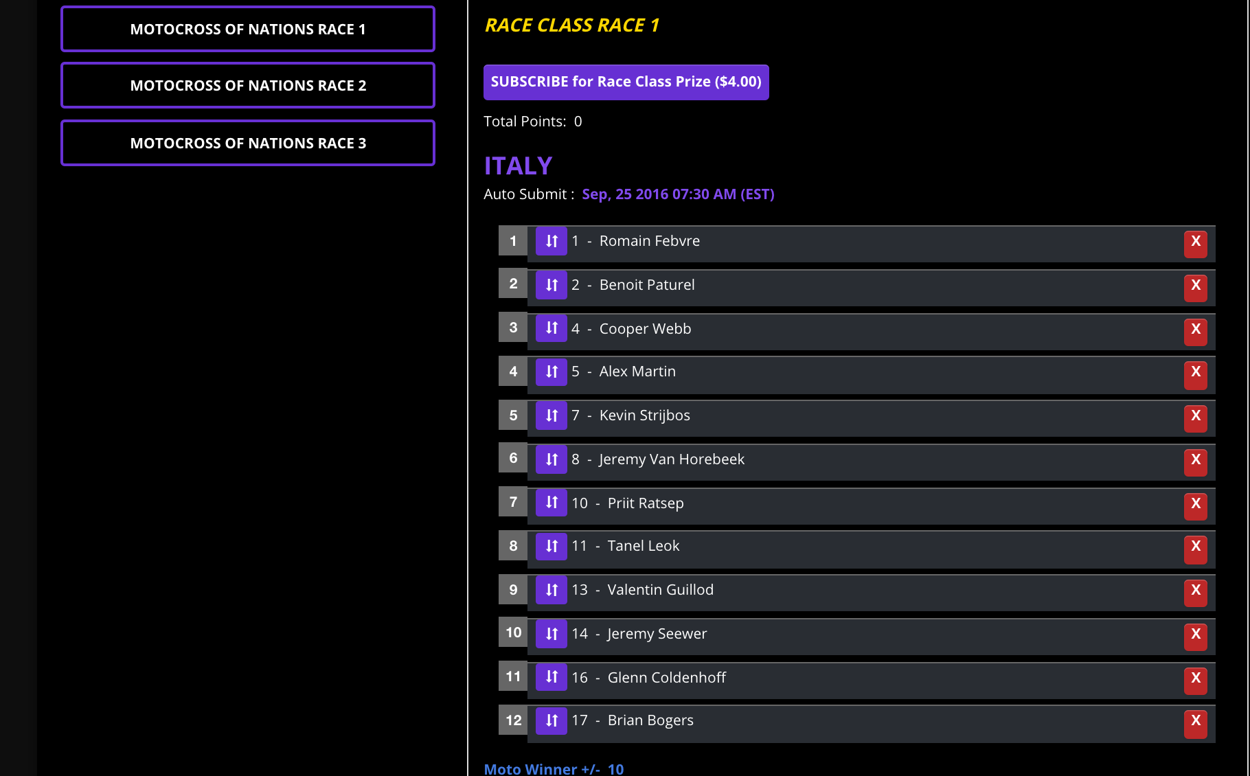 A sample entry for Race 1.
