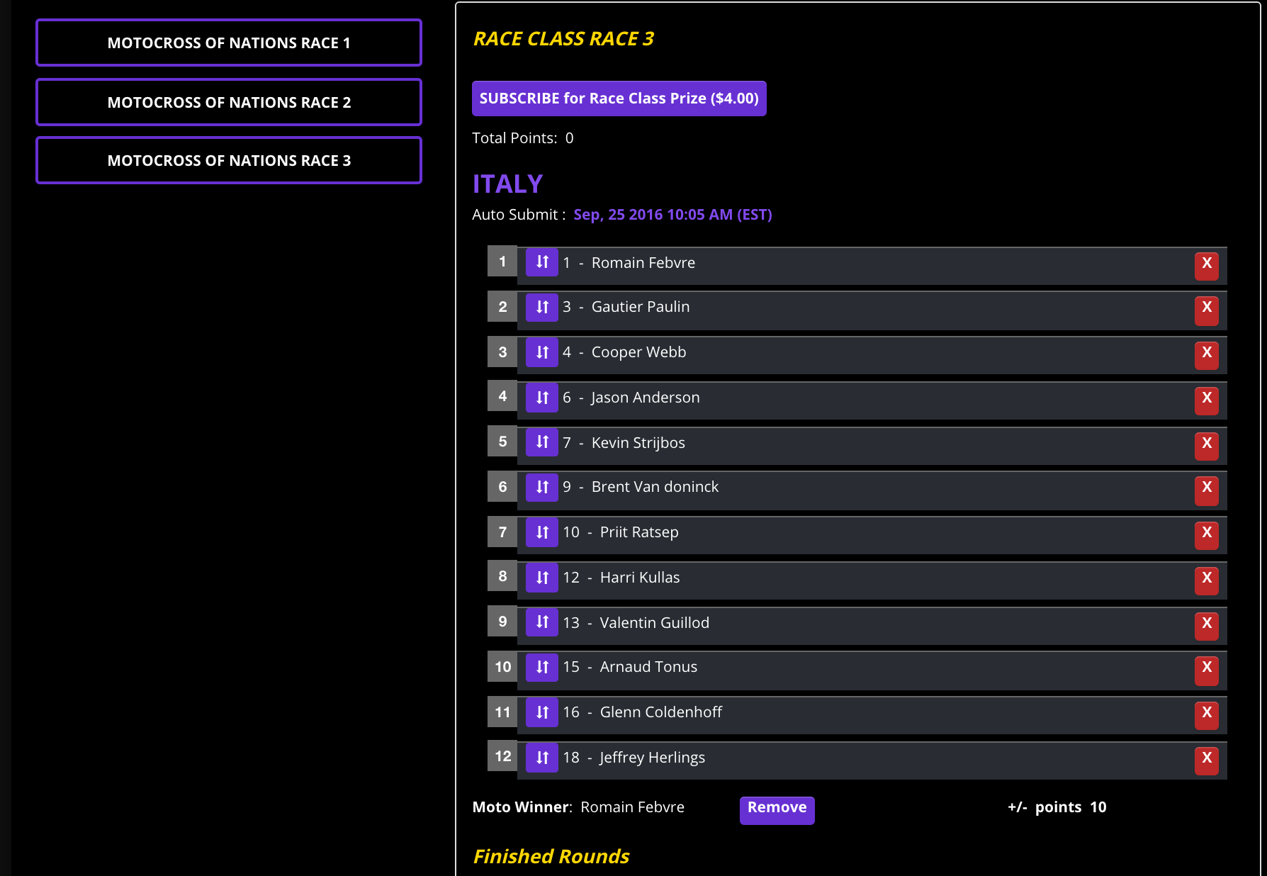 A sample entry for Race 3.