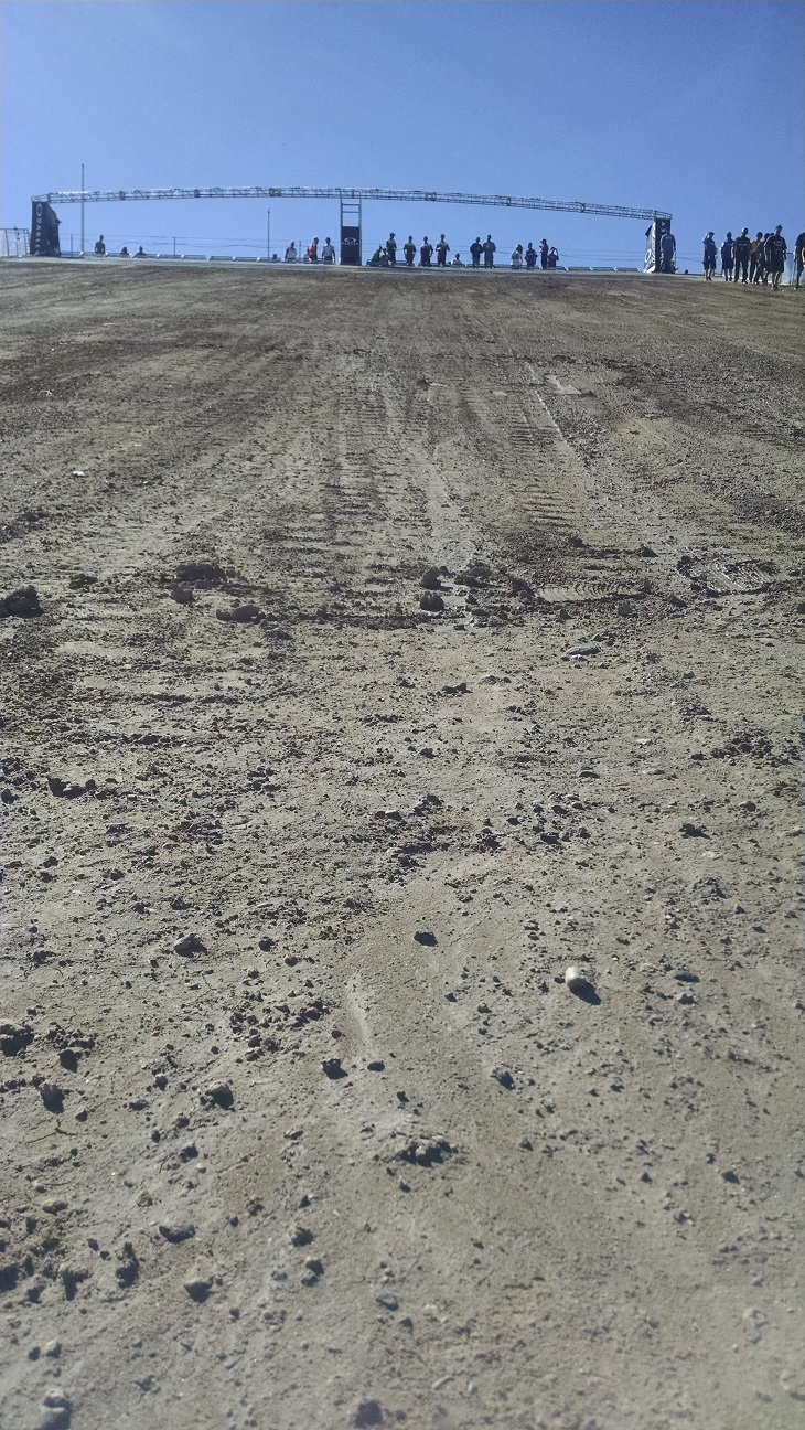 Taken at the bottom of the downhill start, this picture doesn't do the steepness justice.