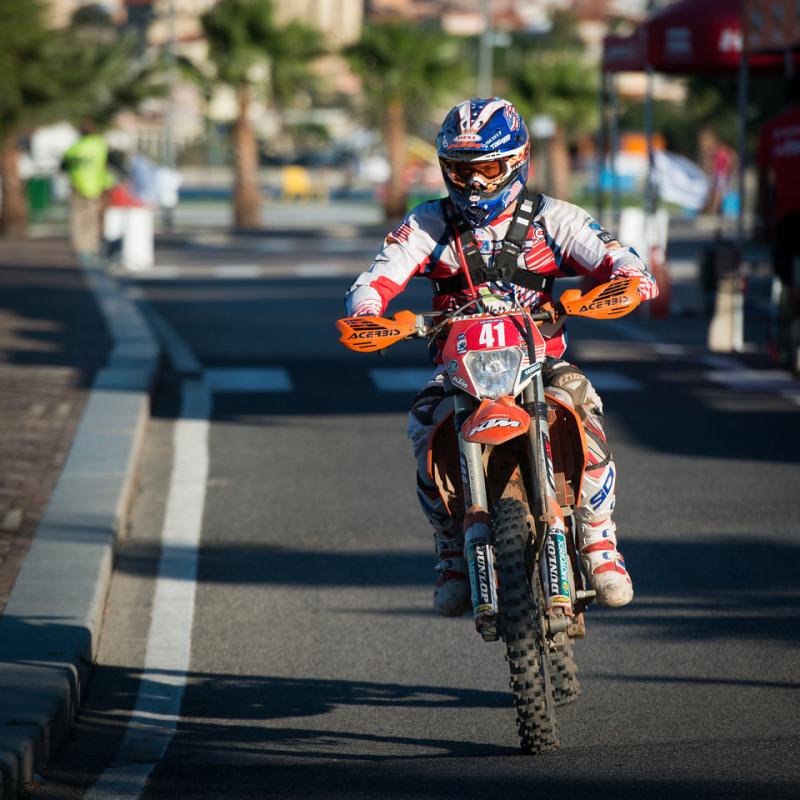 Kurt Caselli rides a road section during the Italian ISDE.