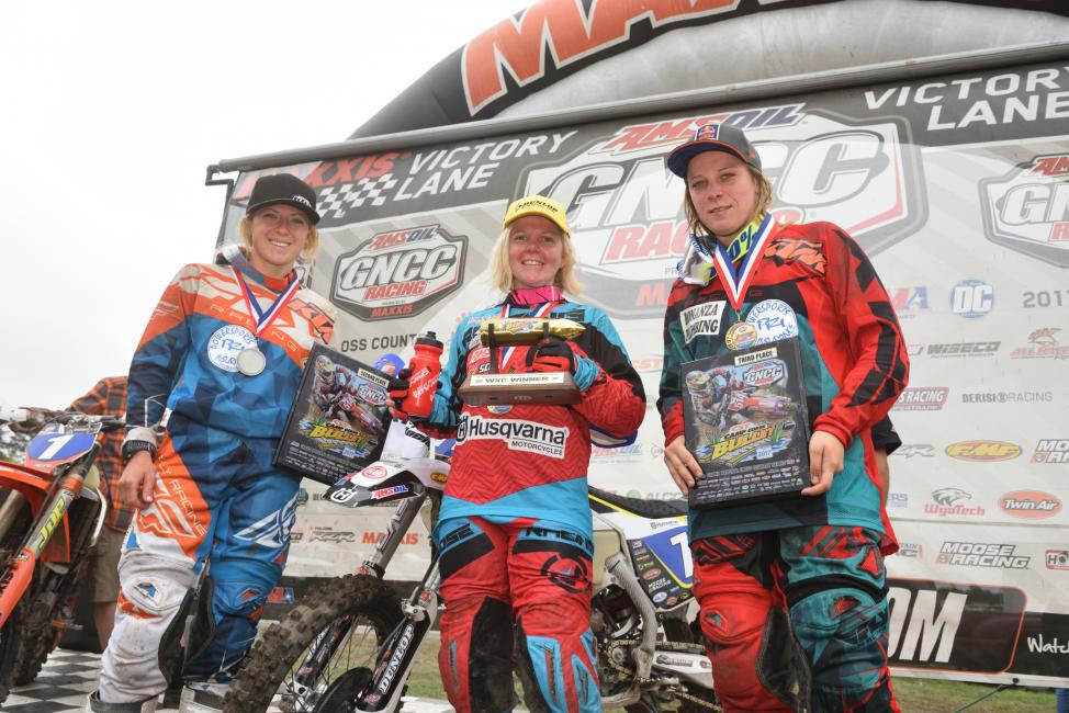 10:00 a.m. Overall Podium: (2) Becca Sheets, (1) Tayla Jones, (3) Mackenzie Tricker.