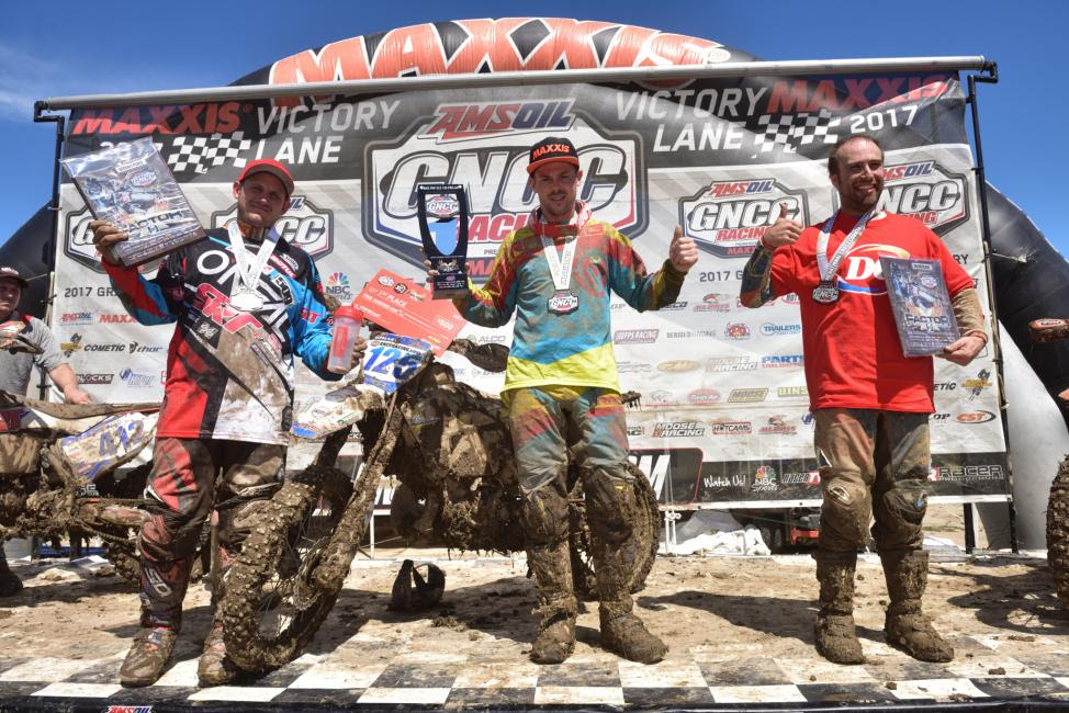 Jason Thomas (center), Mark Heresco Jr. (left) and David Quillen (right) rounded out the FMF XC3 125 Pro-Am class podium.