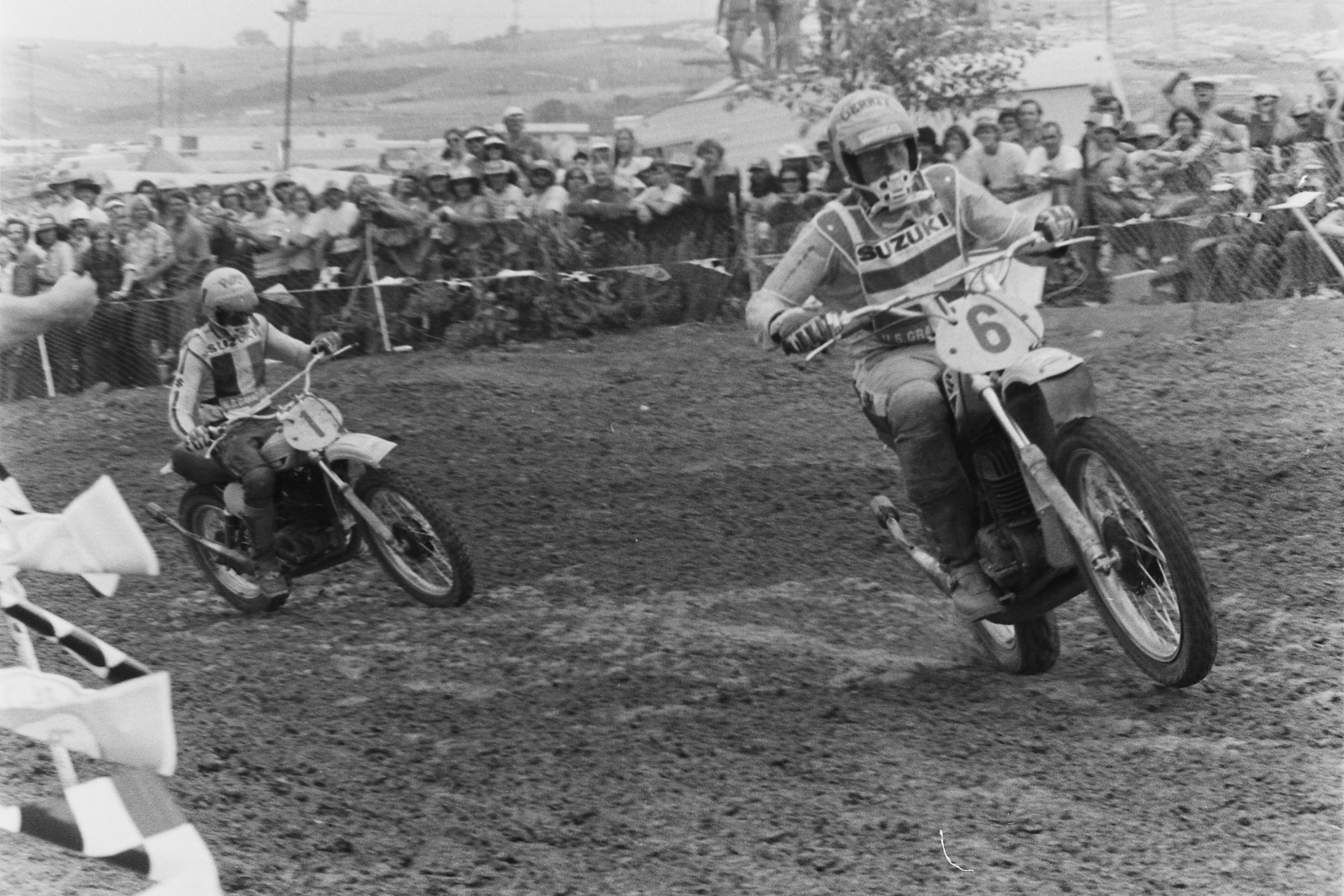 Gerrit Wolsink leads his Suzuki teammate DeCoster in the first moto.