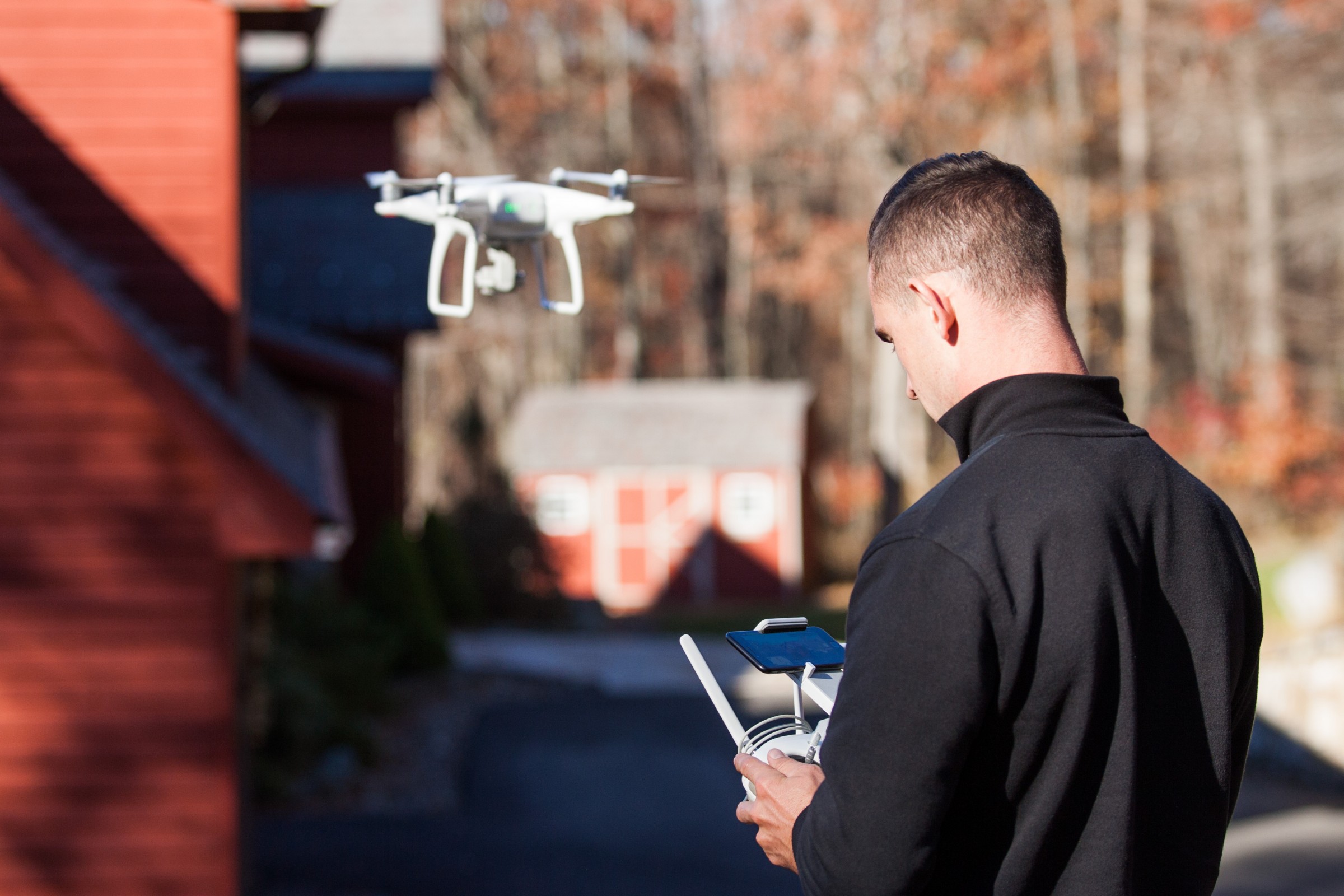 Flying a drone is part of Nick's duties for his video business.