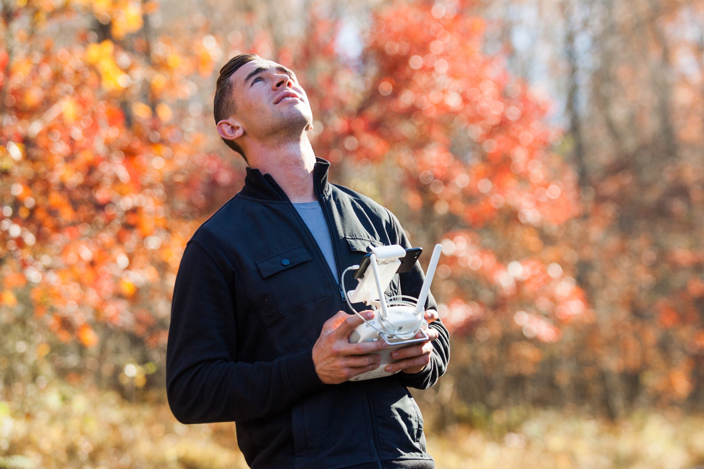 Flying a drone is part of Nick's duties for his video business.