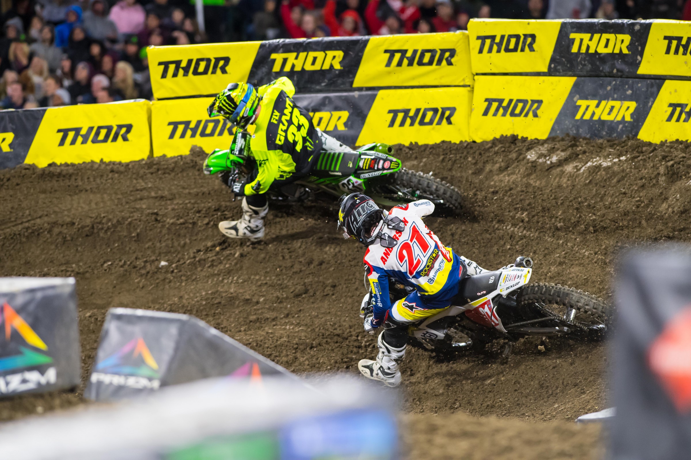 Anderson (21) sliced through riders like Josh Grant, but JG put up a fight. Everyone was going for it!