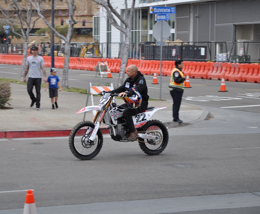 The pits are separated from the stadium, so dirt bikes on the streets of downtown San Diego will be a common sight all day.
