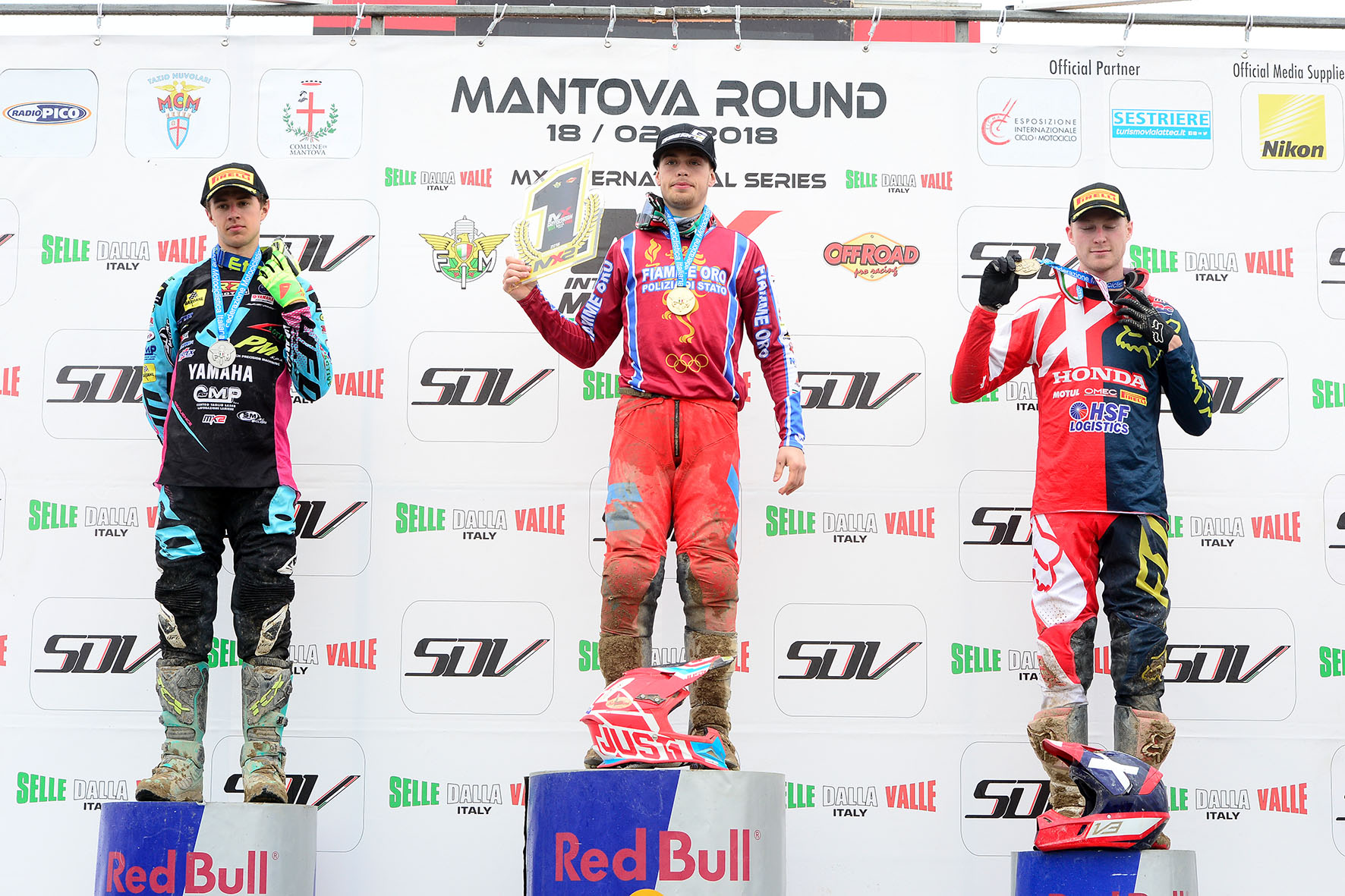 Michele Cervellin (center) won the MX2 championship in Italy.