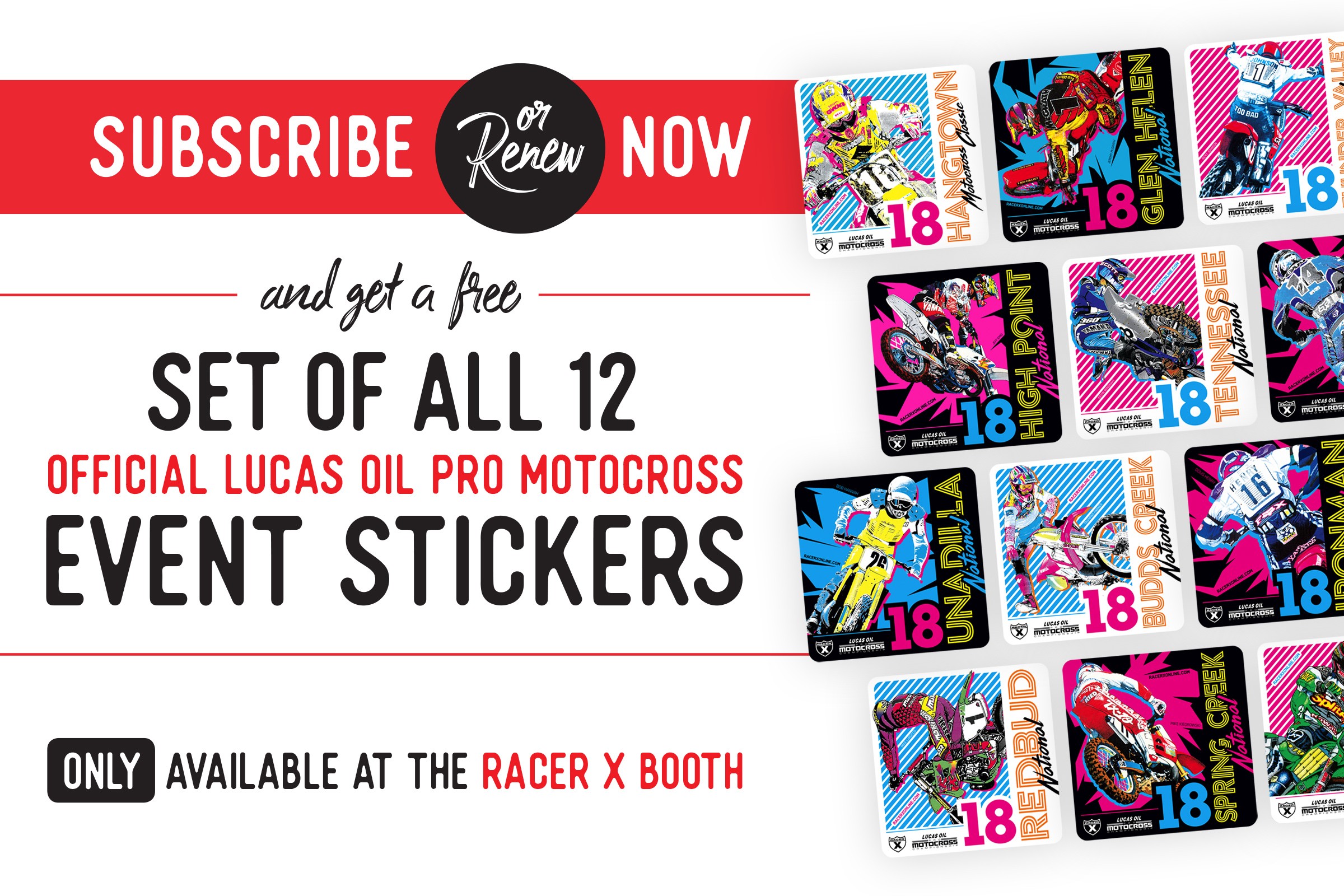 Subscribe at Thunder Valley and Receive All 12 Official 2018 Racer X Event Stickers