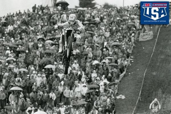 Ron Lechien cruises above the massive German crowd on his way to the 125cc win.