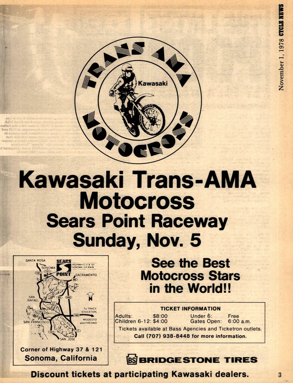 Flier for the '78 Kawasaki Trans-AMA finale at Sears Point.