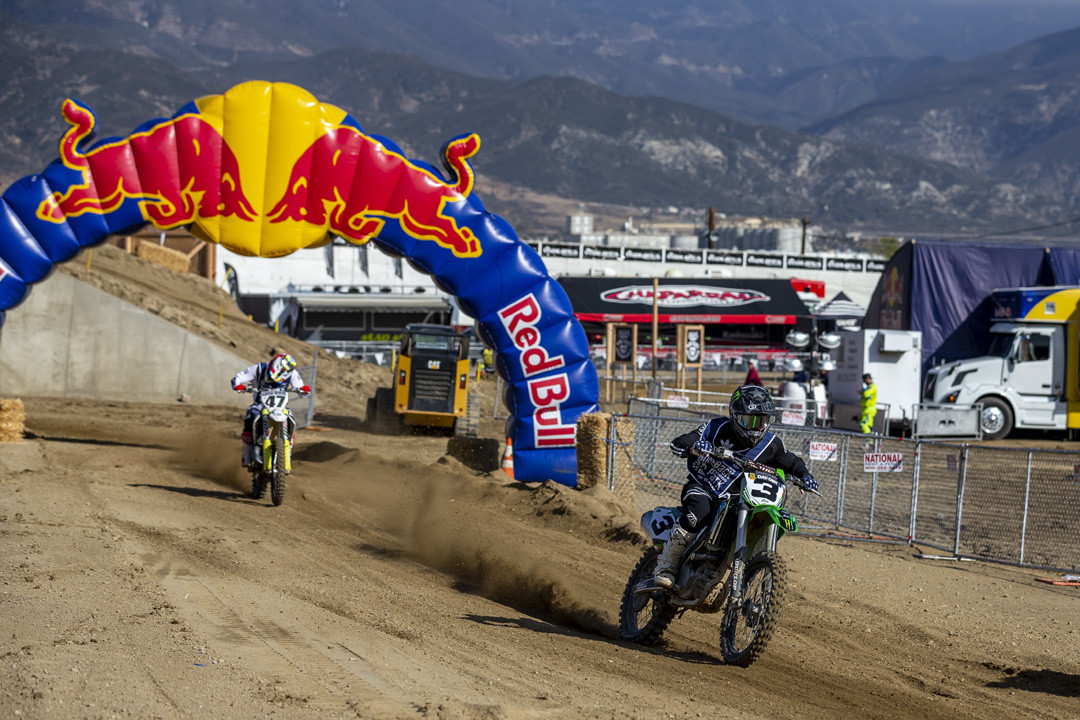 Motocross legends Jeff Ward (front) and Jeff Emig compete at Red Bull Day In The Dirt At Glen Helen Raceway in San Bernardino, California, USA on 23 November, 2018.