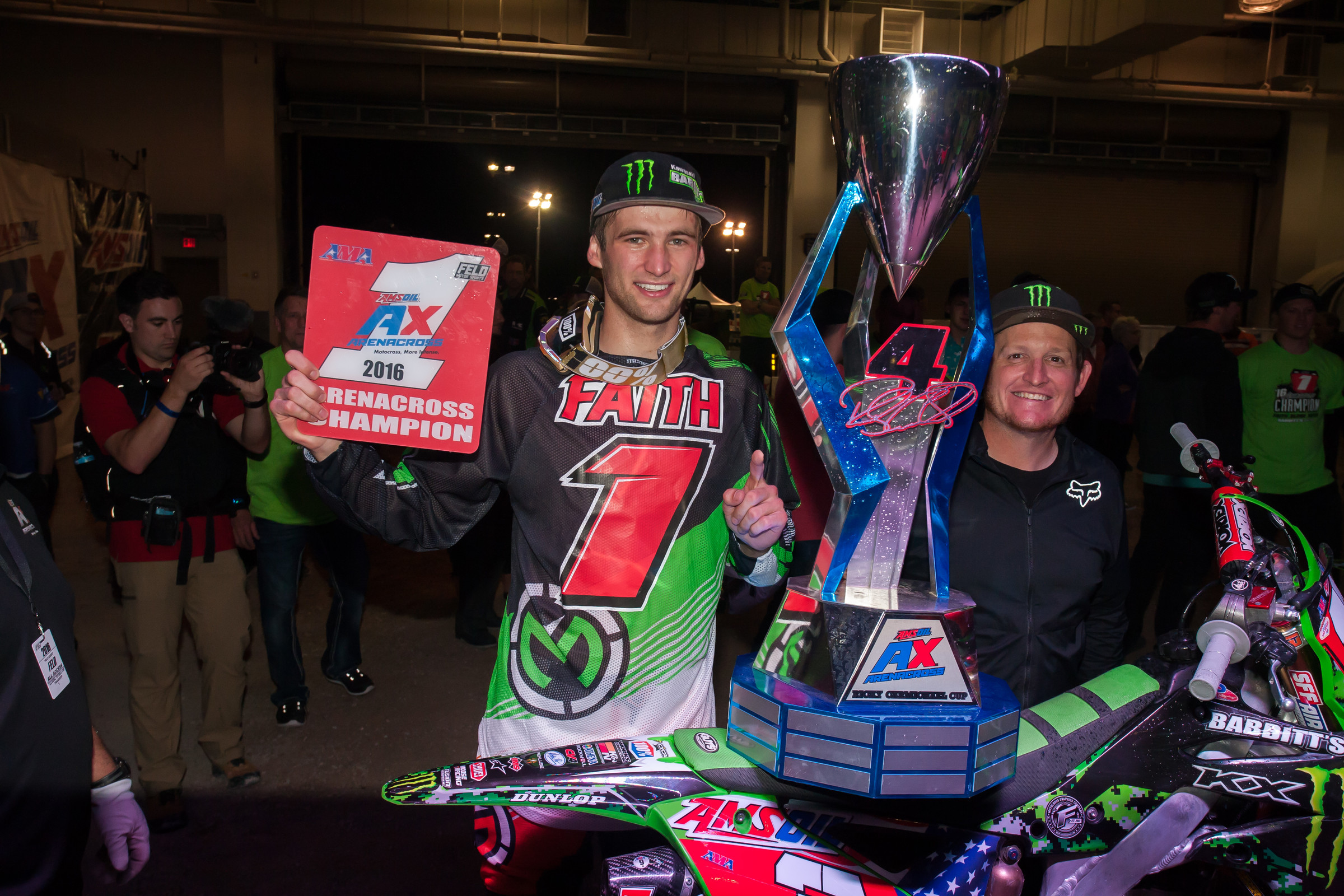 Faith with the Amsoil Arenacross trophy--the RC Cup. And RC!