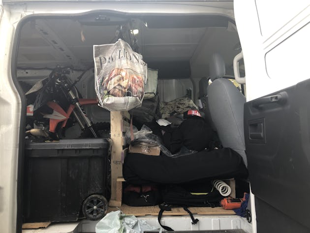 Nagy's belongings packed into his van.