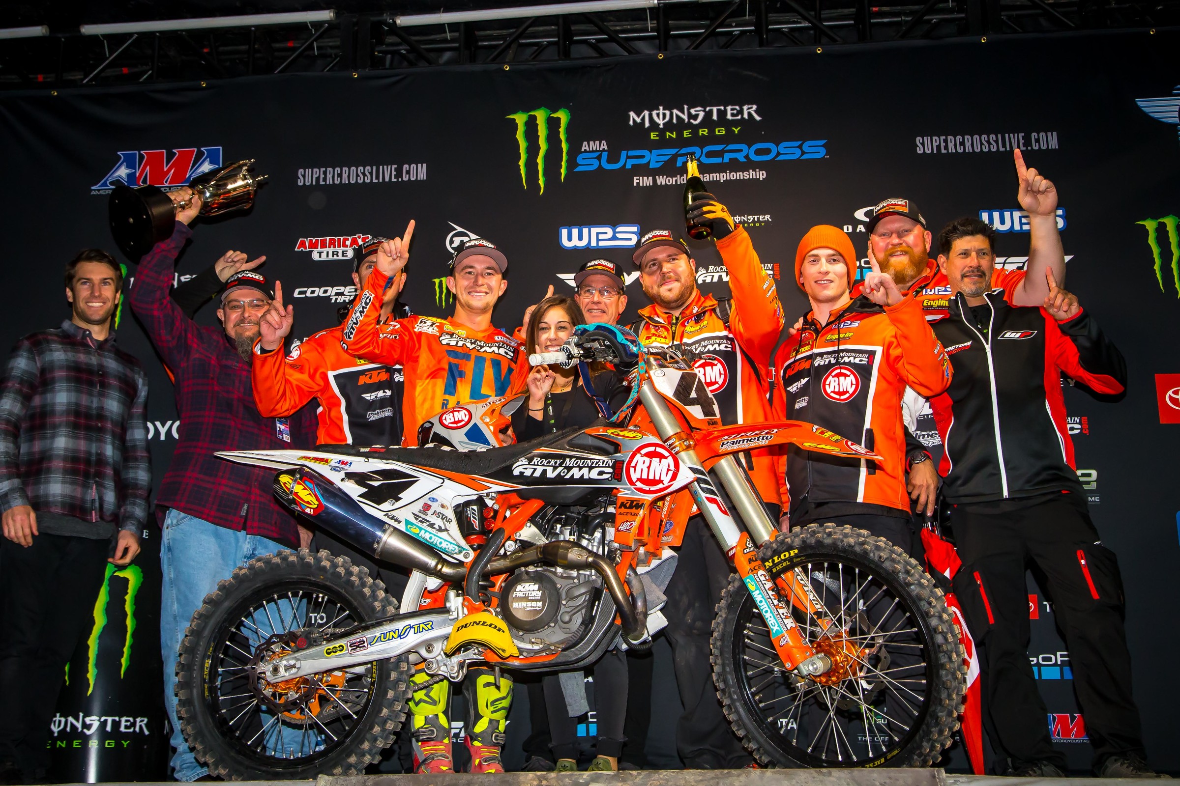 Blake Baggett earned his first career 450SX win in Glendale on Saturday and got the Rocky Mountain ATV/MC-KTM-WPS team its first win in 450SX as well.
