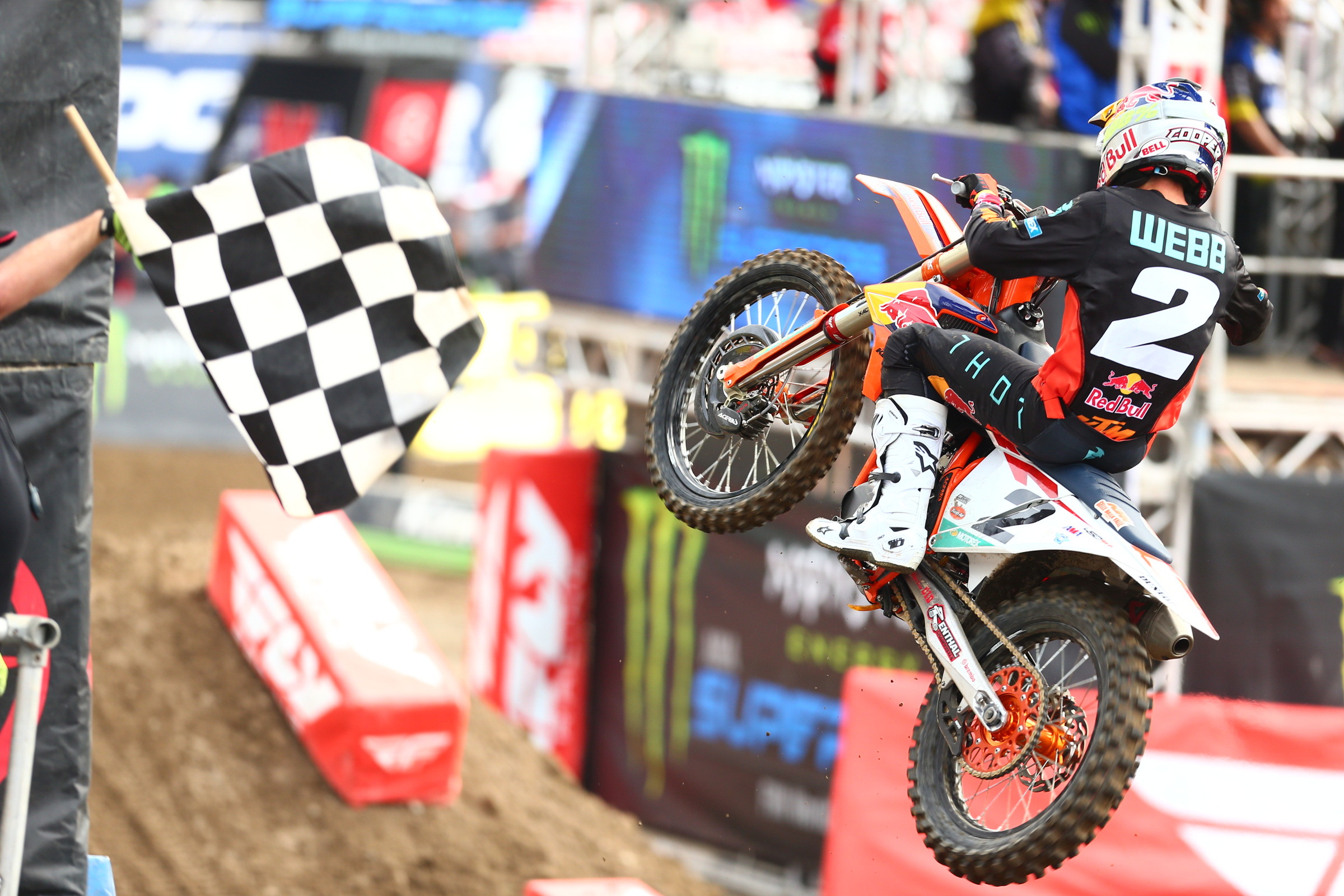 Cooper Webb saw this flag last week when he took the first 450SX win of his career.