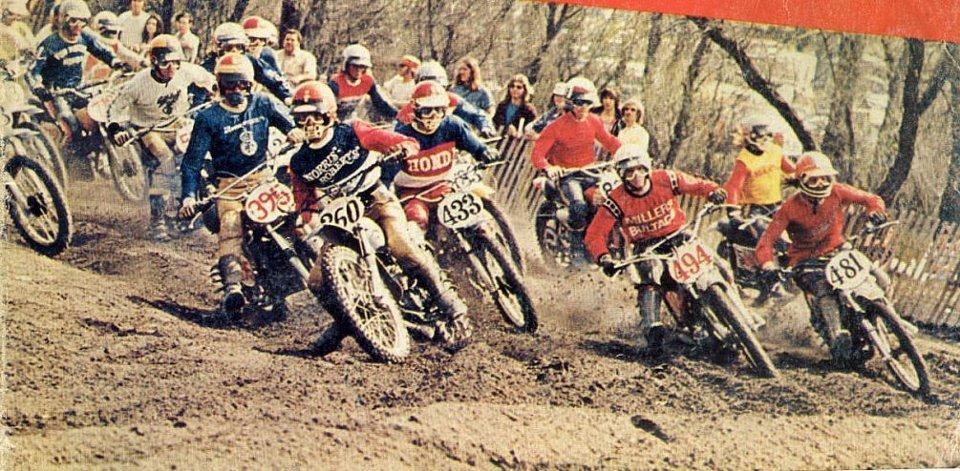That's Robert Haag, #395 on the inside, at the start of the 1974 Hangtown 125 National, in which he finished third overall.