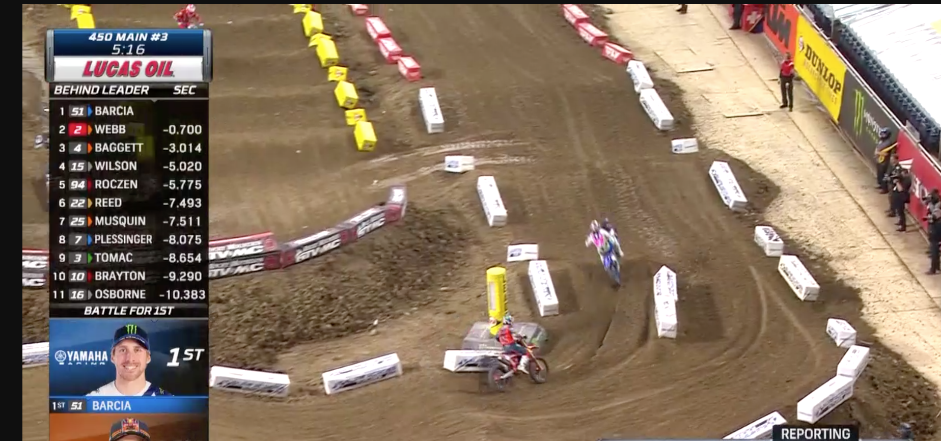 Then Barcia wisely moves inside on the next lap.