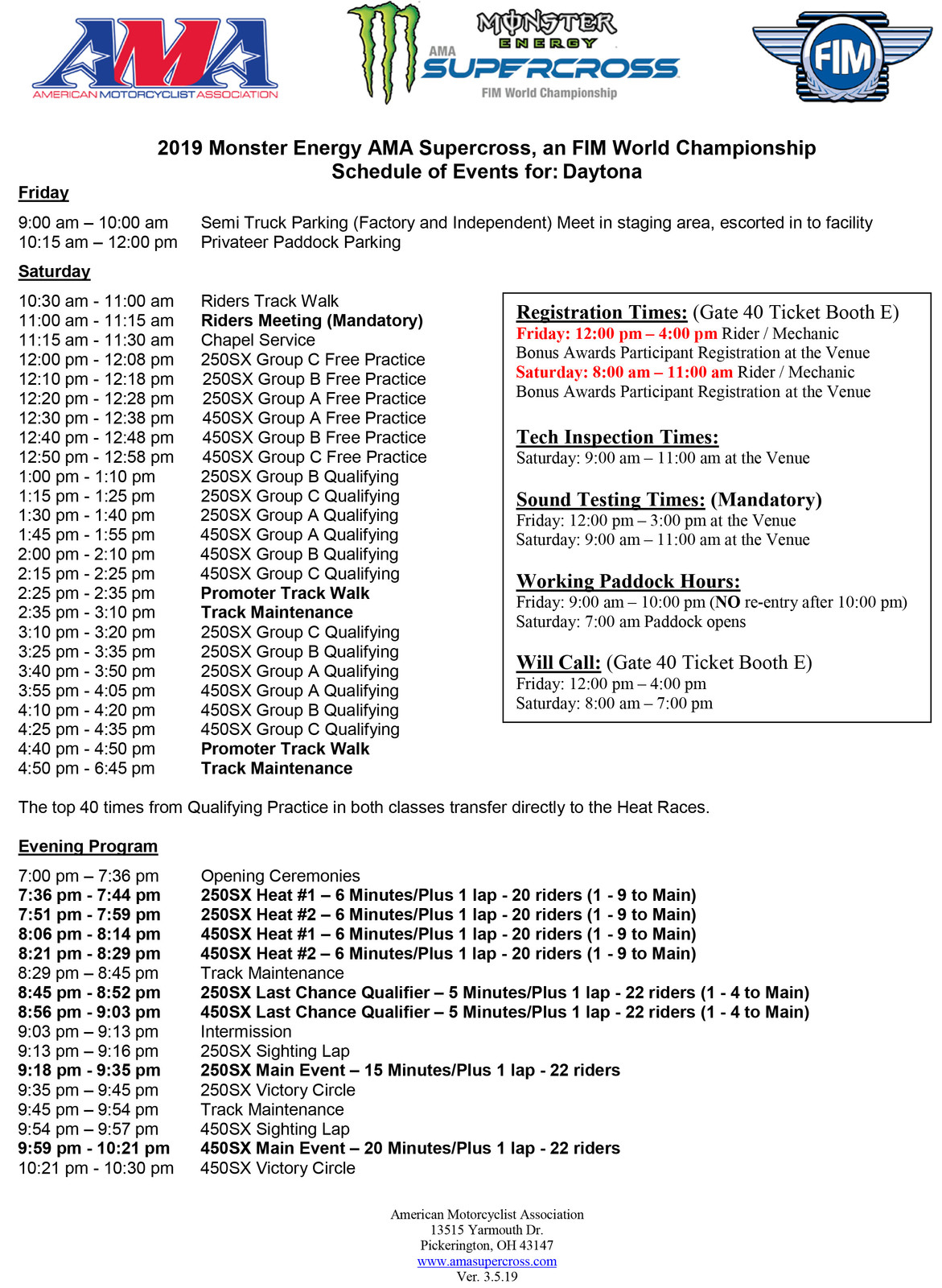 Daytona Speed Week Schedule