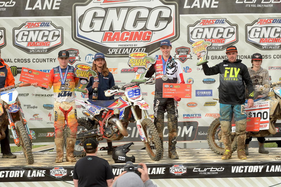 Cody Barnes (center), Jesse Ansley (left) and Jason Thomas (right) rounded out the FMF XC3 125 Pro-Am class.