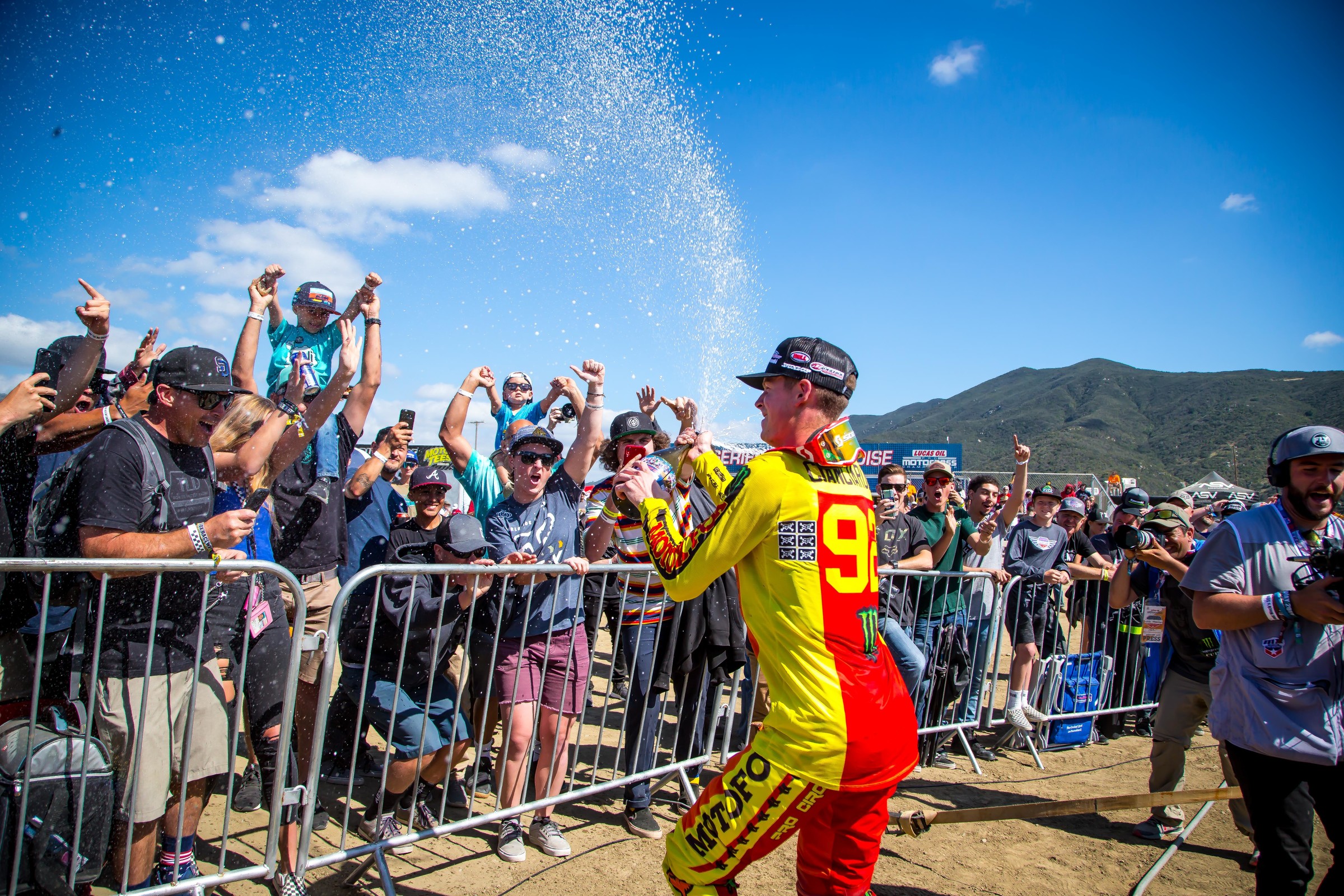 Adam Cianciarulo celebrates his victory with the Southern California fans.
