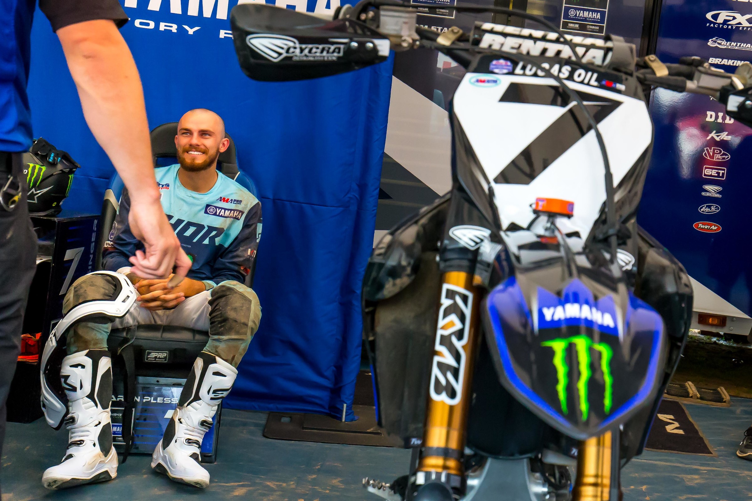 Here's Plessinger as a racer at Southwick. Gotta cut the hair once it's work time!