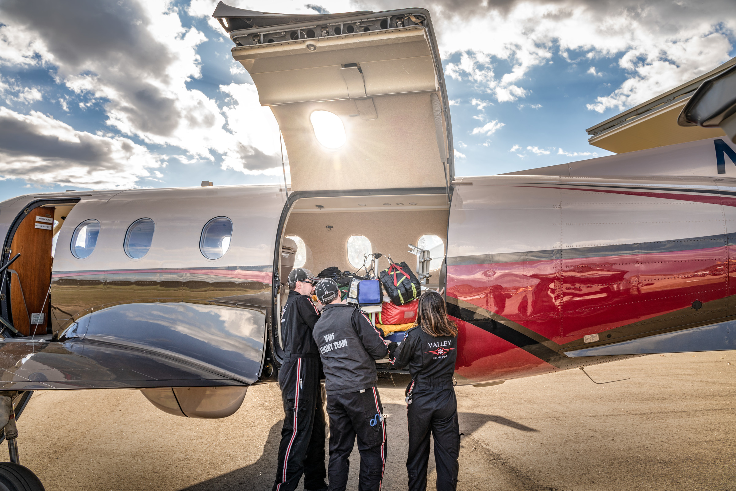 The Fly-U-Home flight team prepares a medically equipped aircraft.