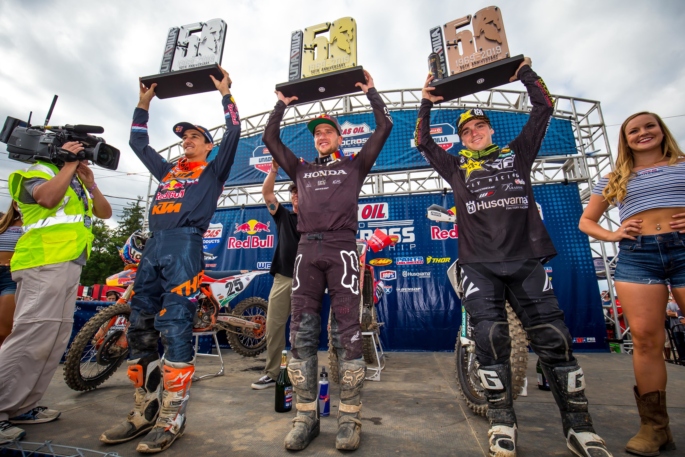 The 2019 Unadilla National 450 Class overall podium.