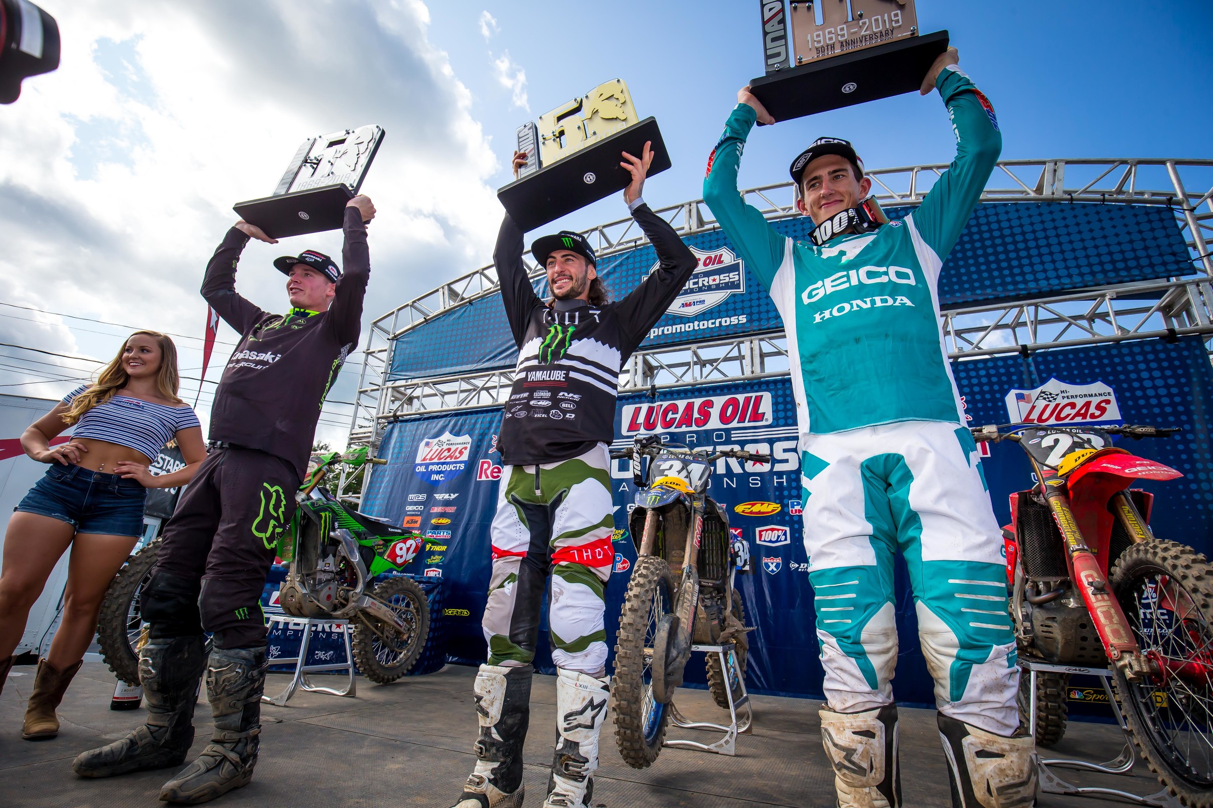 The 2019 Unadilla National 250 Class overall podium.