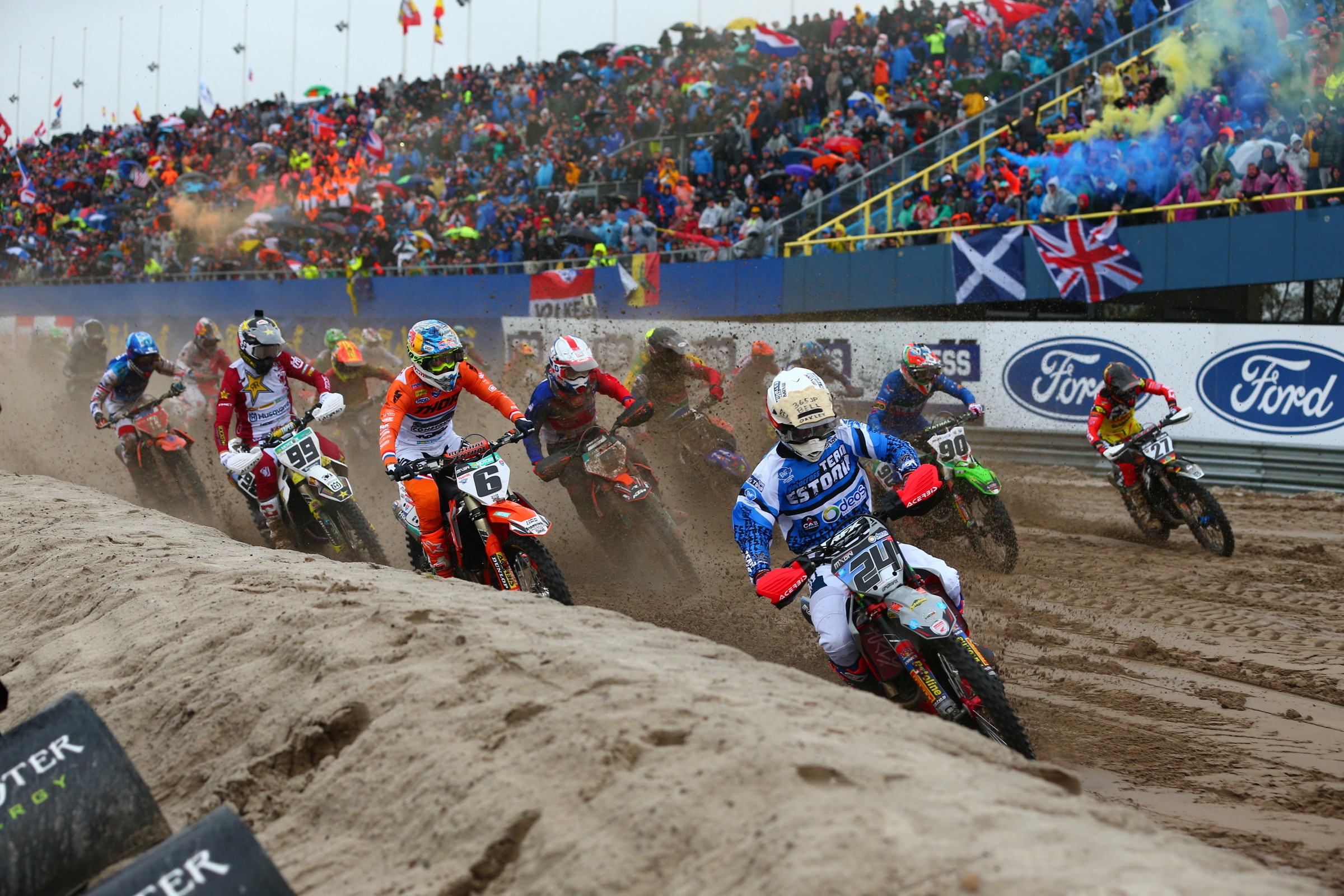 Coldenhoff behind Estonia's Harri Kullas at the start of race three (MXGP + Open).