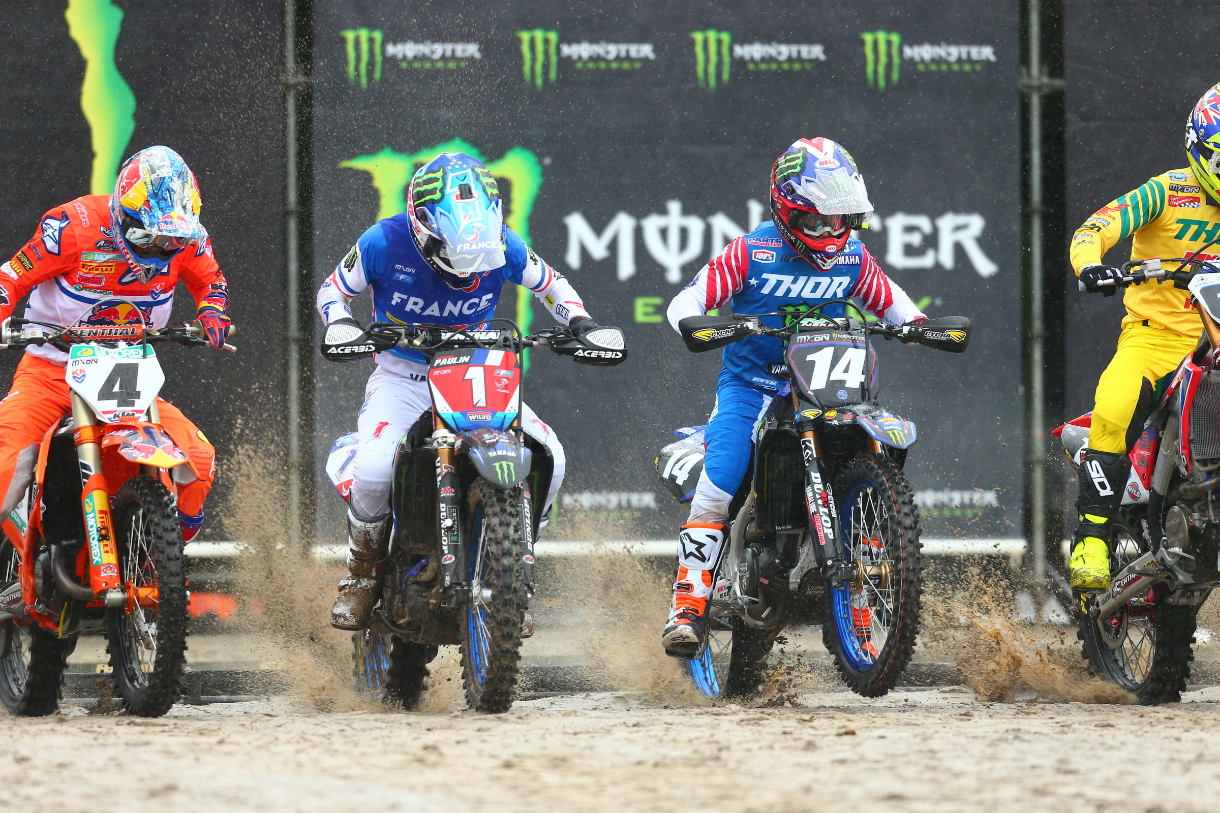 Cooper at the start of the first race Sunday. As you can see, he has two hand guards.