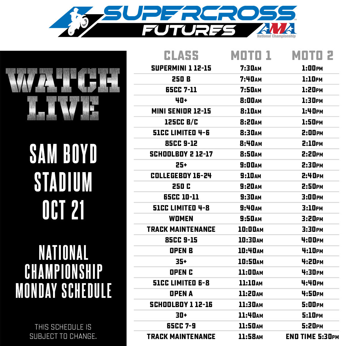Supercross Futures AMA National Championship Livestream Schedule