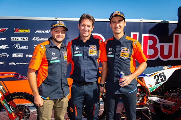 Red Bull KTM riders Cooper Webb and Marvin Musquin with team manager Ian Harrison.