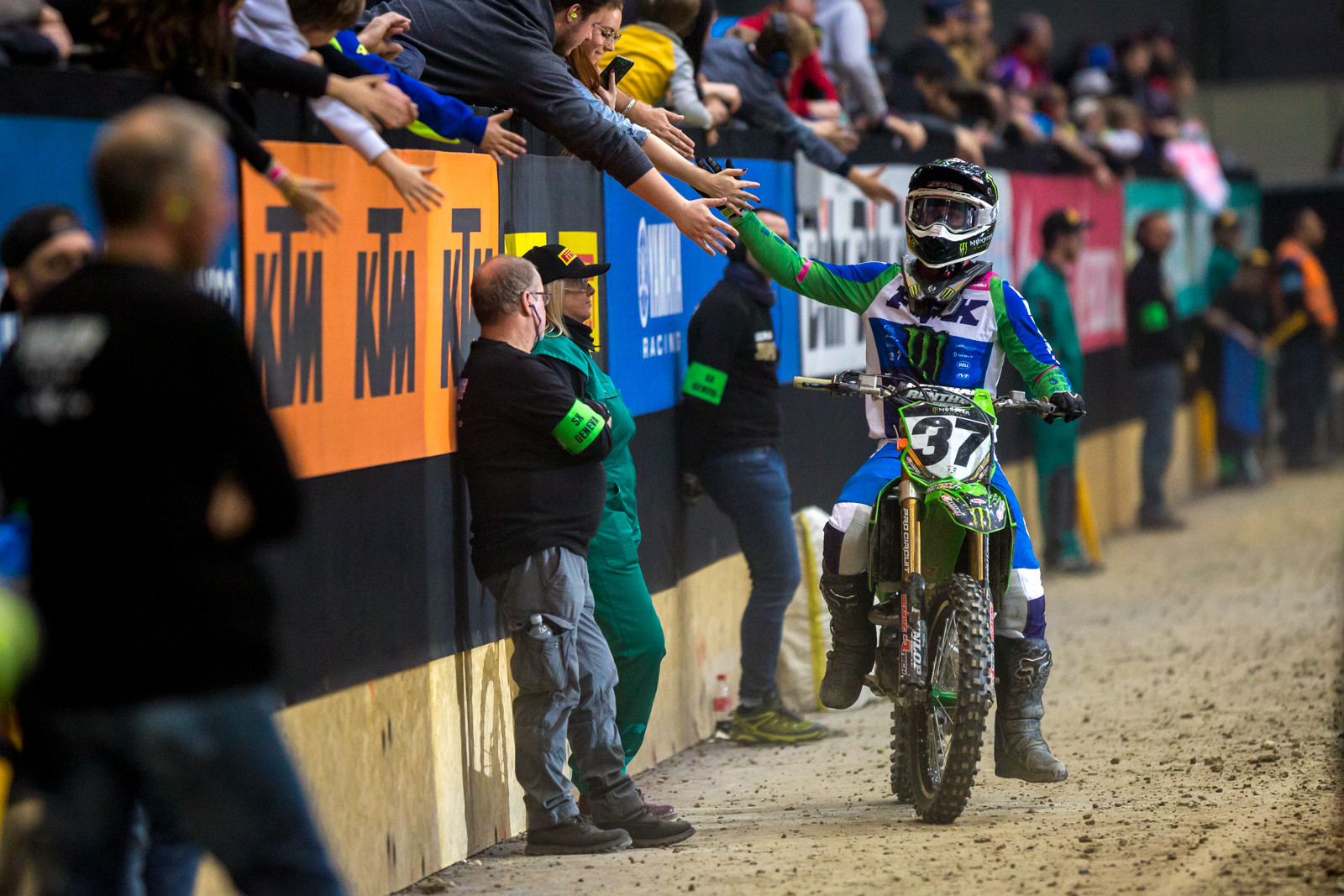 Greeting the fans after the race.