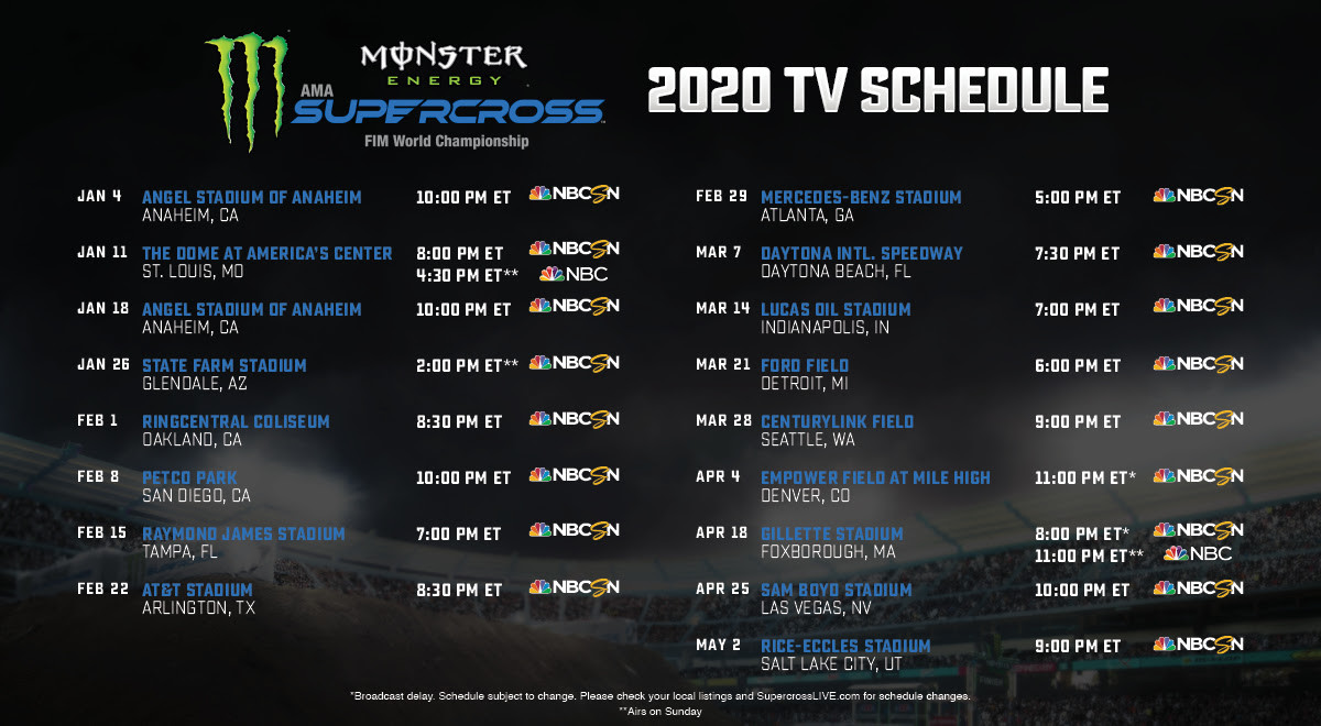NBC Sports and Feld Announce 2020 Monster Energy Supercross Coverage Schedule - Racer X