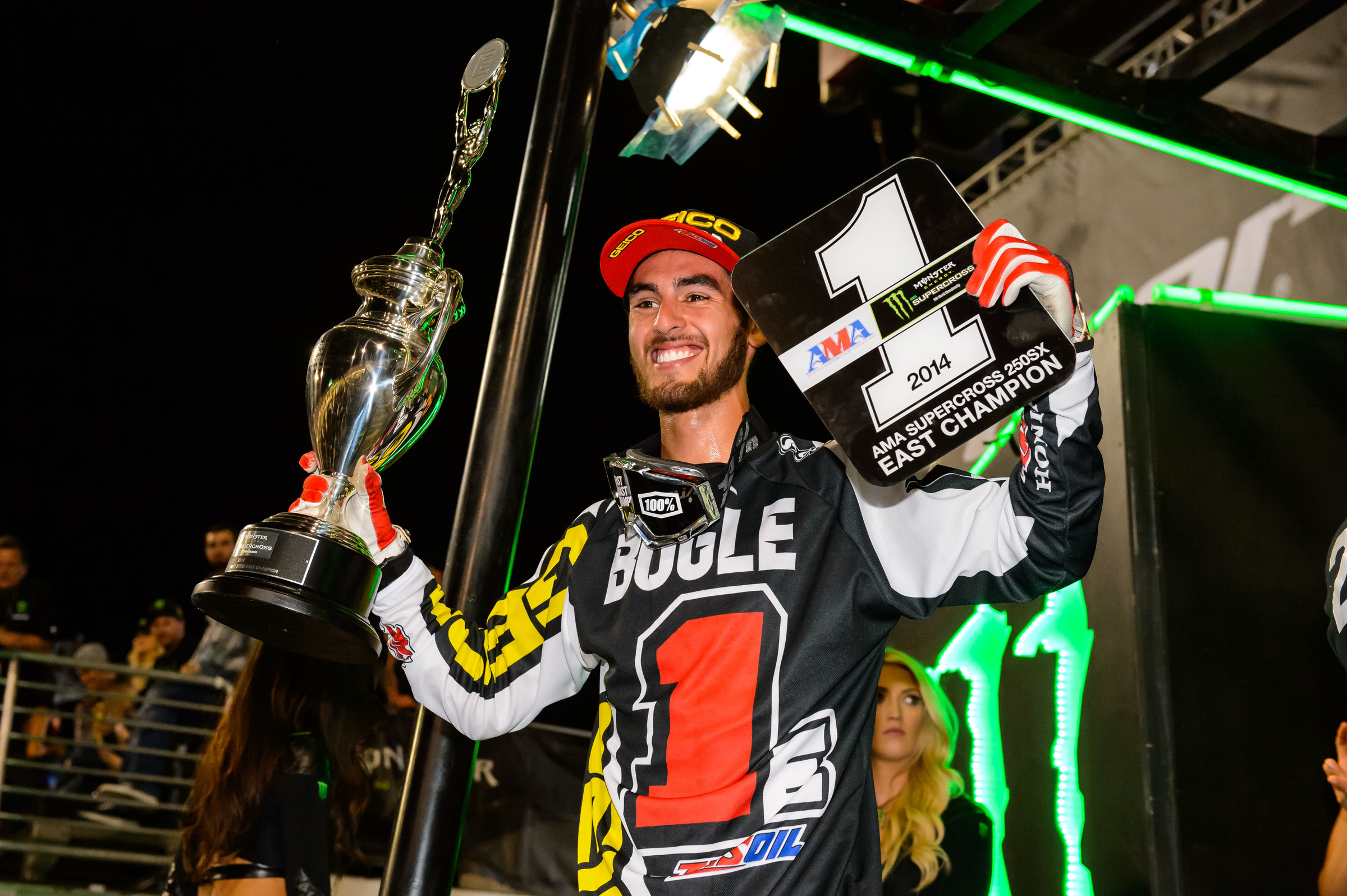 Justin Bogle with the 2014 250SX East Region #1 plate.