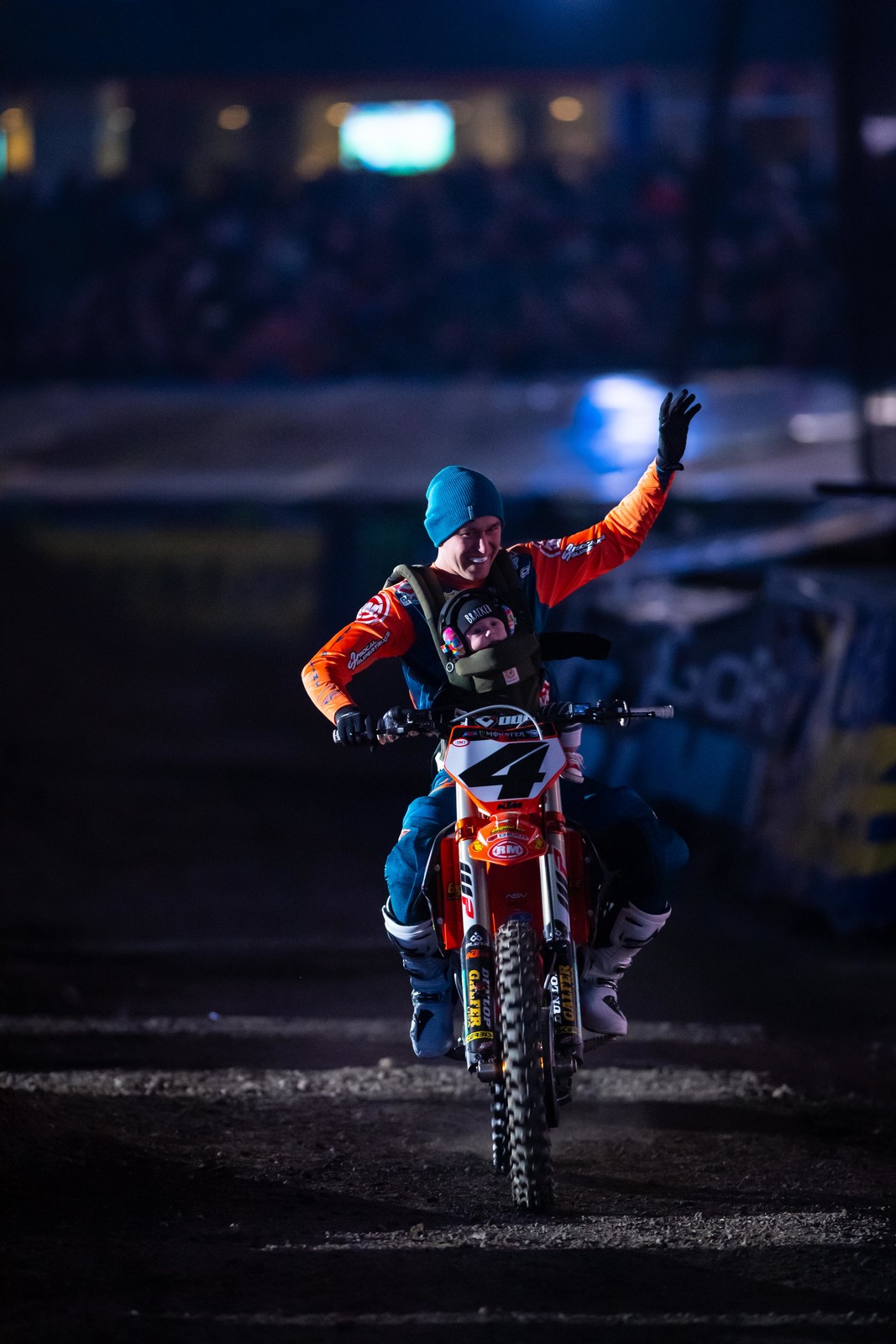 Like father, like son: Blake and Braeker Blaggett during opening ceremonies.