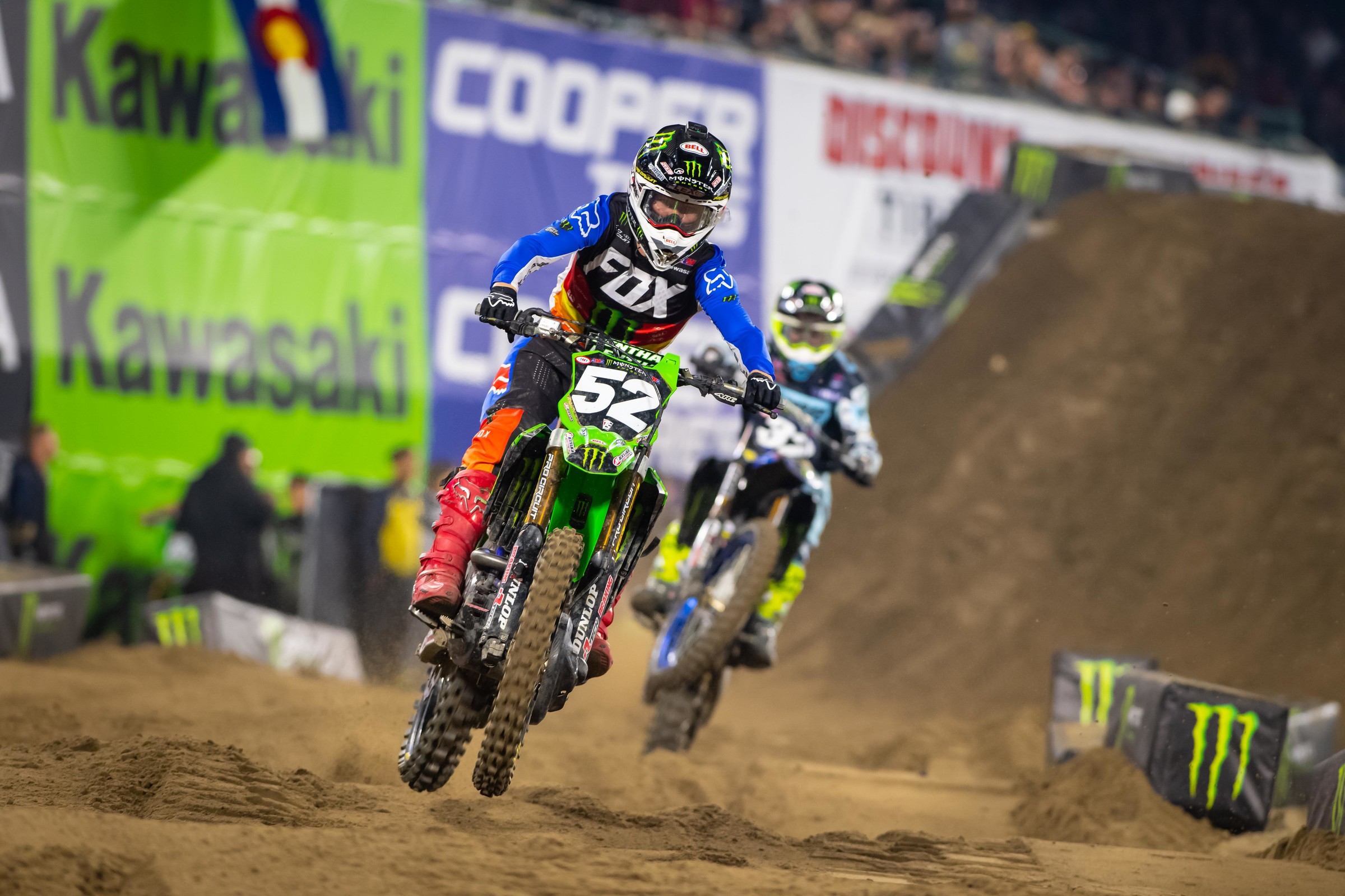 Austin Forkner leading Justin Cooper in the main event at Anaheim 1.