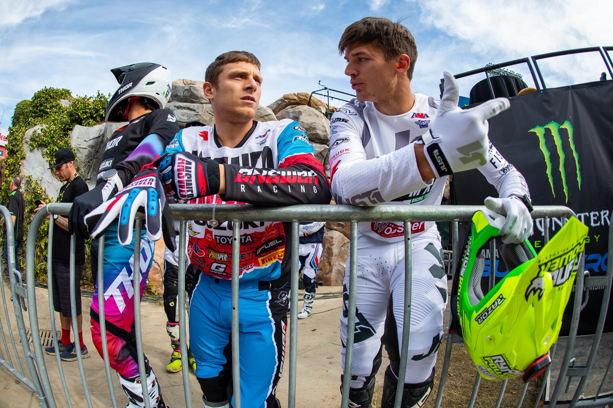 Jimmy Decotis and Cade Clason chatting prior to the Anaheim 2 Supercross.