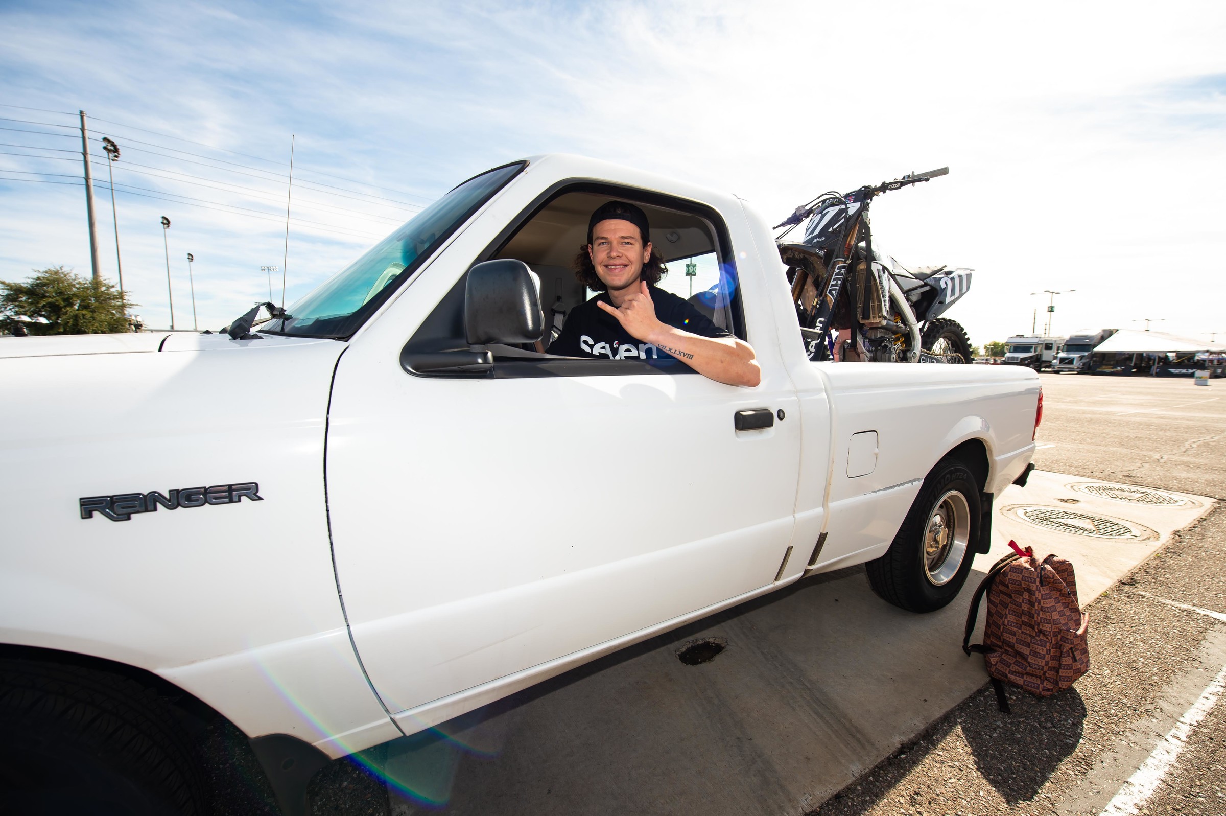 Kordel Caro showed up to Glendale with his pickup truck.