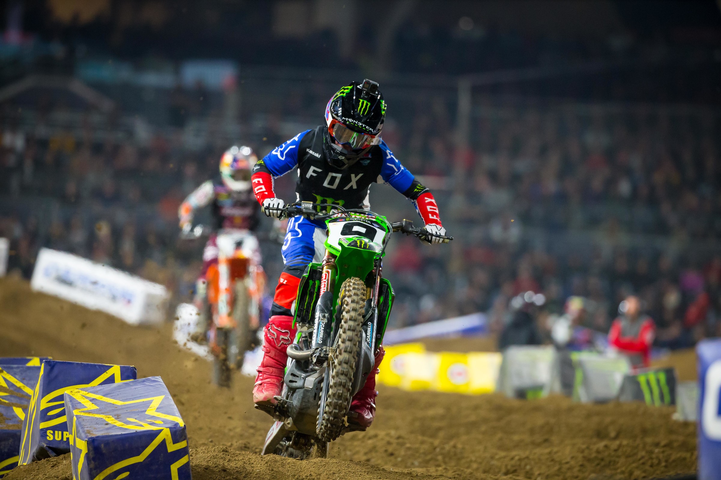 Cianciarulo blitzing the second set of whoops as Webb jumps them in the background.