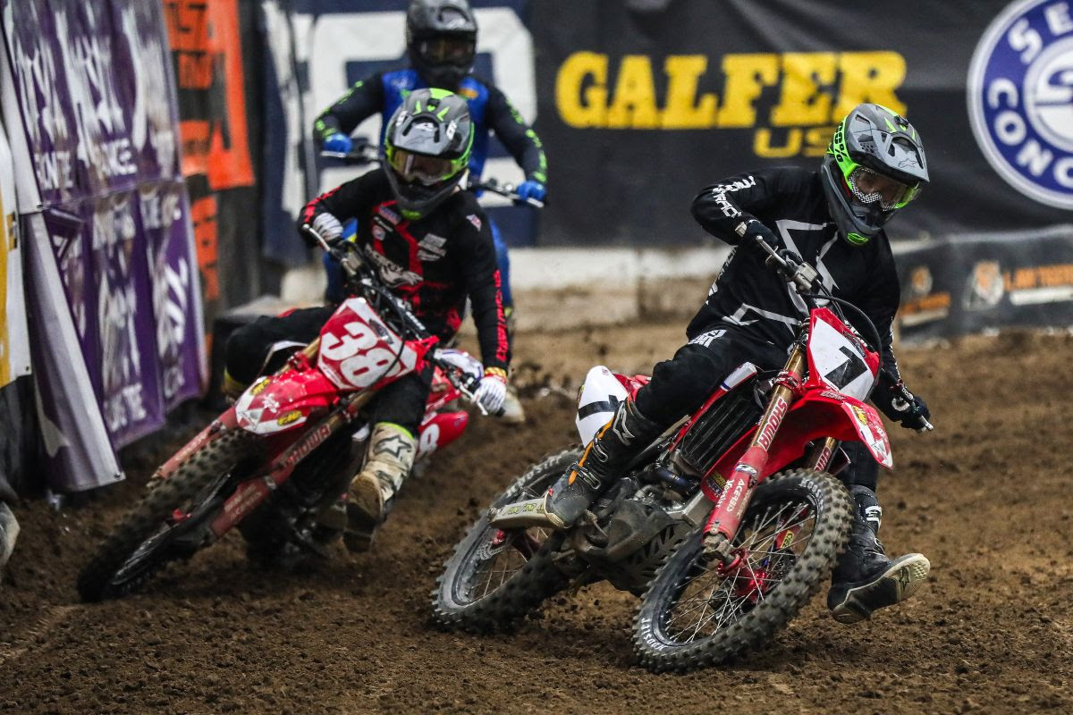 Phoenix Racing Honda Team Riders, Kyle Peters (left) and Jace Owen (right) during the 450 Pro Main on Friday night in Reno, Nevada.