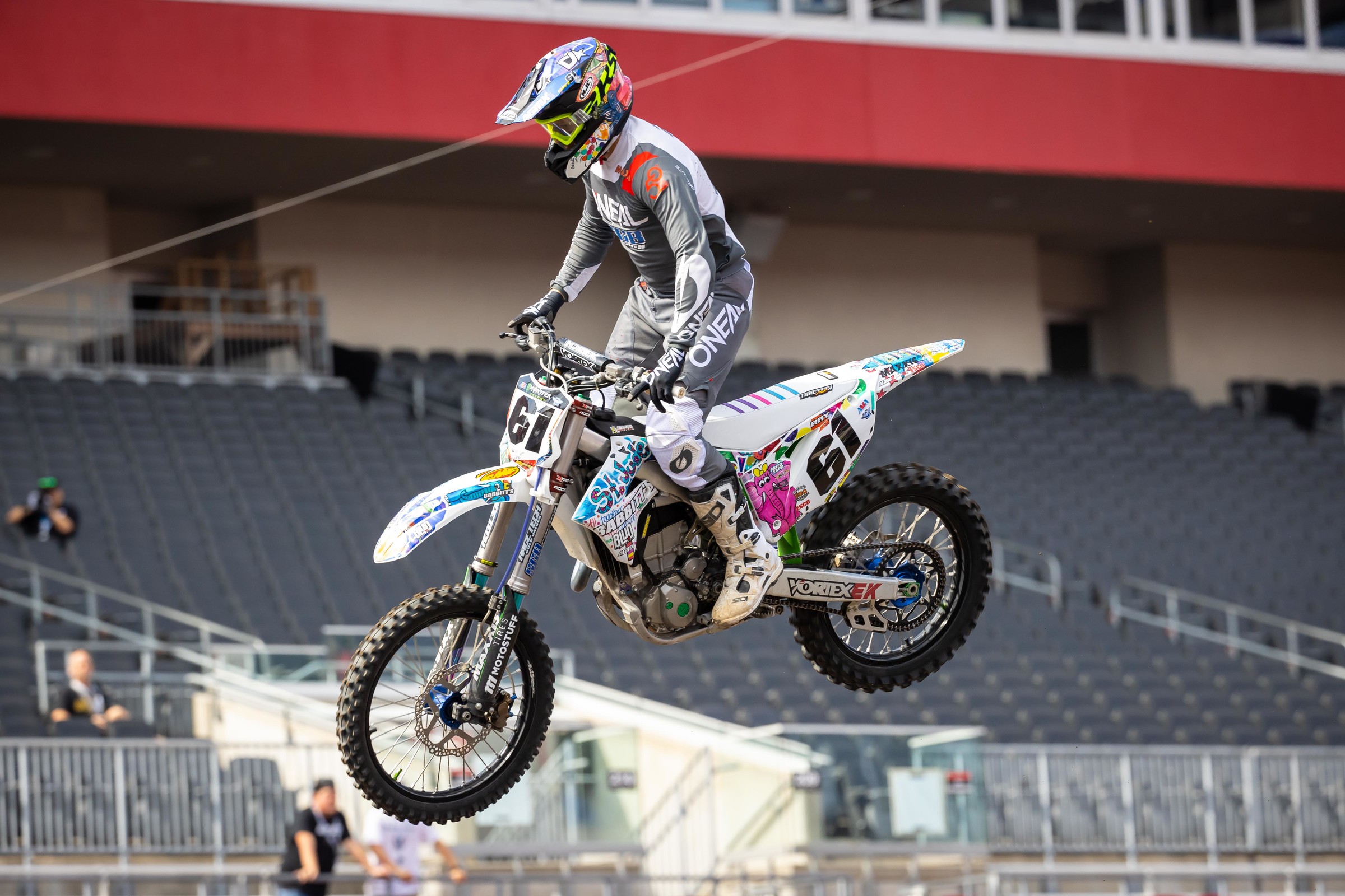 Alex Ray showing off his St. Jude graphics during press day.